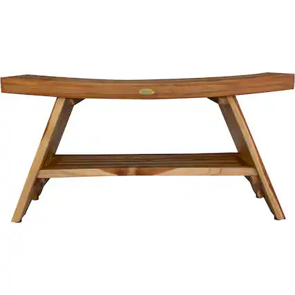 Front. EcoDecors - EcoDecors EarthyTeak Serenity 35" Eastern Style Shower Bench With Shelf - EarthyTeak.