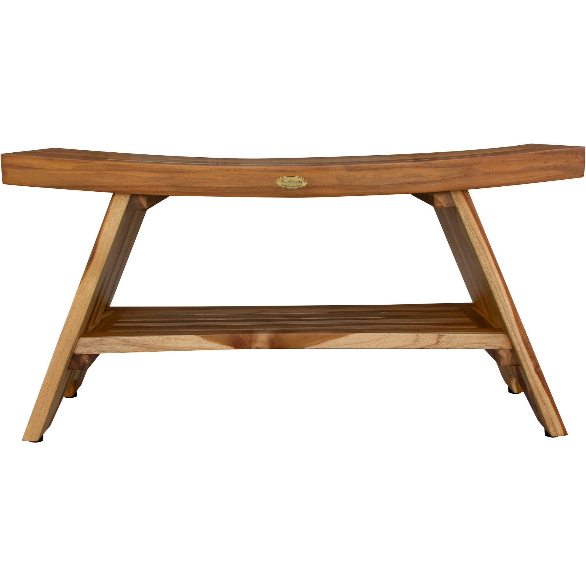 Front. EcoDecors - EcoDecors EarthyTeak Serenity 35" Eastern Style Shower Bench With Shelf - EarthyTeak.