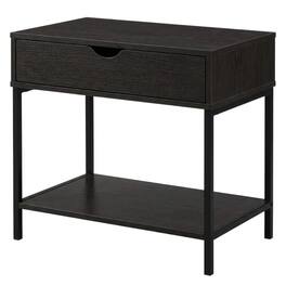 JJS - Bedside Table With Drawer And Storage Shelves - Black