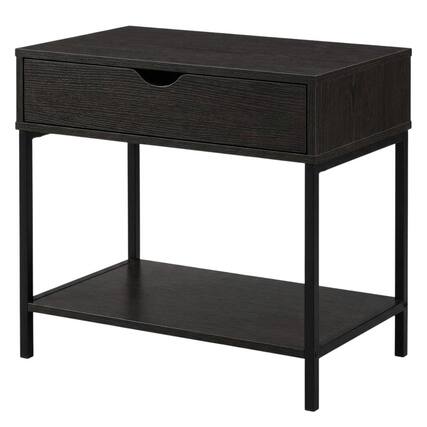Front. JJS - Bedside Table With Drawer And Storage Shelves - Black.