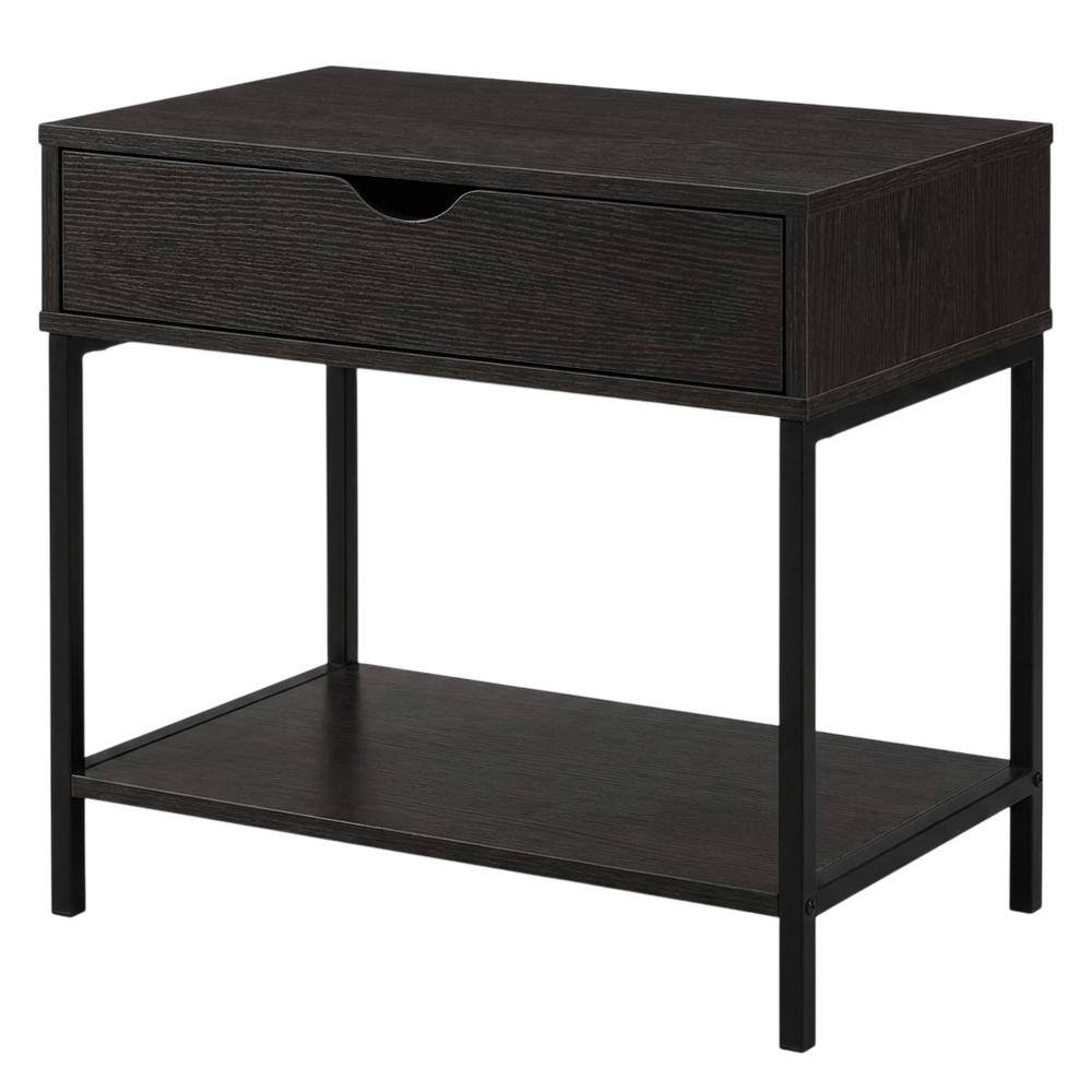 Front. JJS - Bedside Table With Drawer And Storage Shelves - Black.