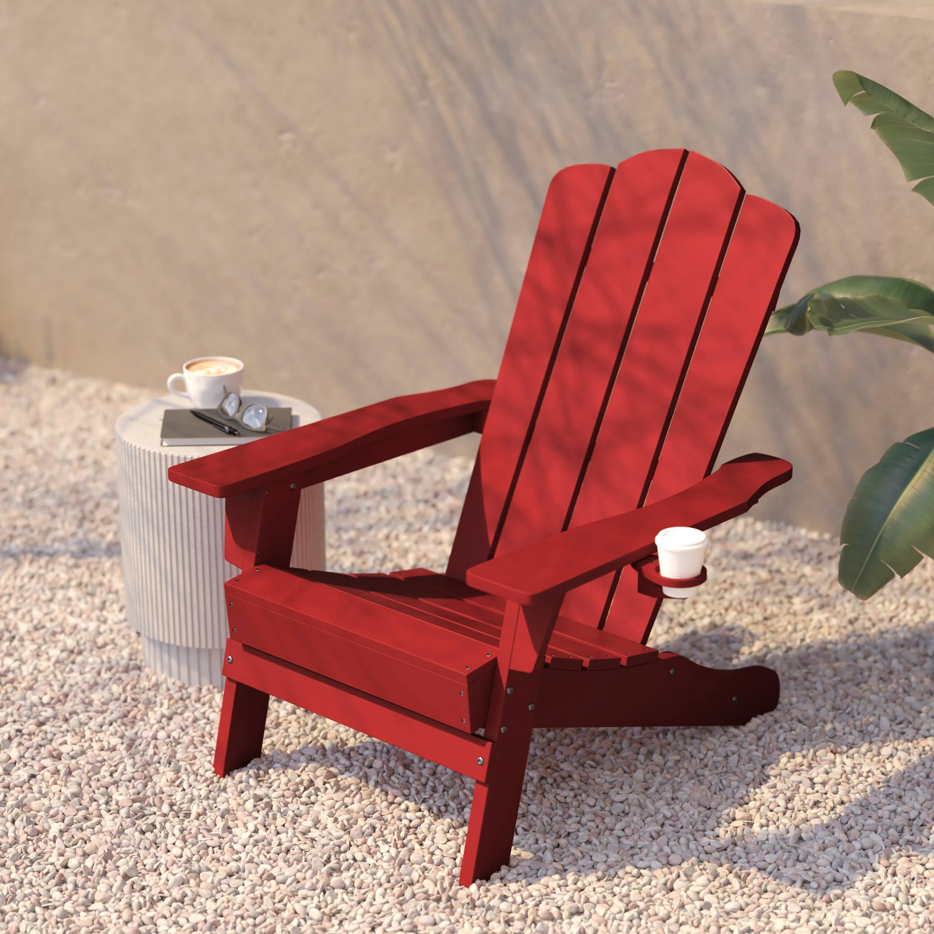 Alt View 3. Flash Furniture - Newport Adirondack Chair with Cup Holder, Weather Resistant HDPE Adirondack Chair in Red - Red.