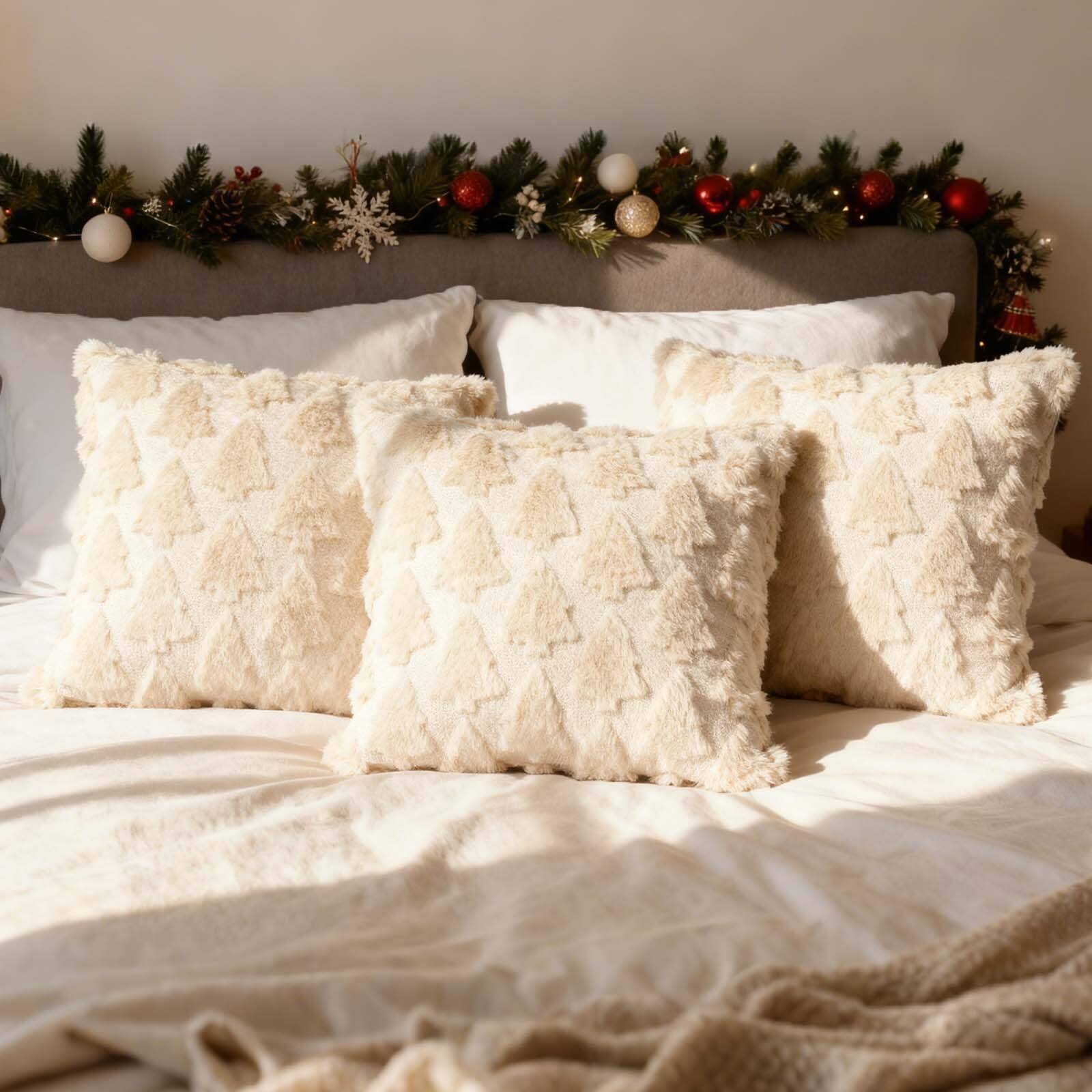 Alt View 3. Stylel Star - ONFAON Christmas Decorations -Christmas Pillow Covers 18 x 18 Inches Set of 2,Soft Plush Faux Fur Wool Beige Xmas Tre... - Fall15.