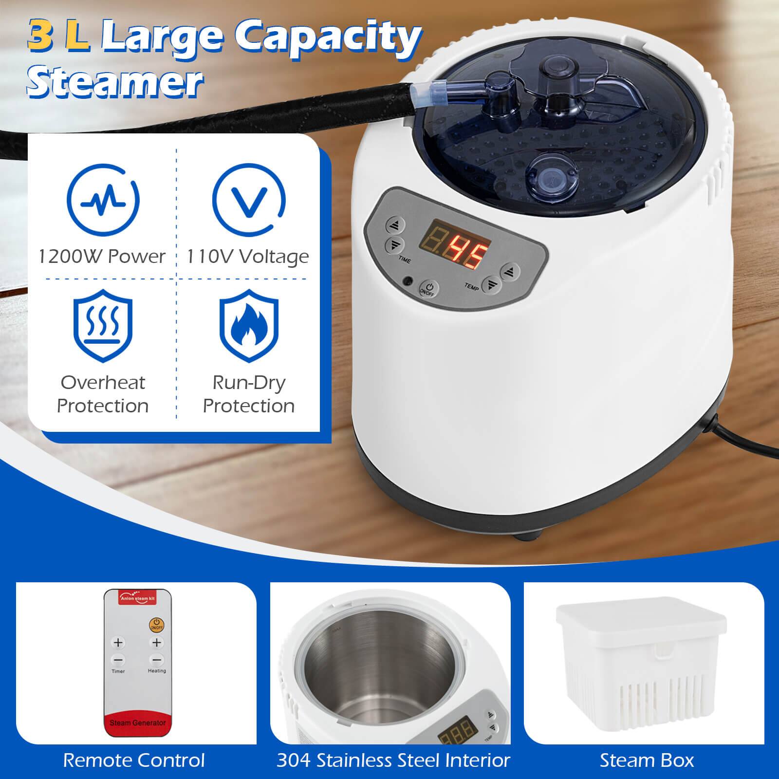 3 L Large Capacity Steamer

- 1200W Power
- 110V Voltage
- Overheat Protection
- Run-Dry Protection

Remote Control

304 Stainless Steel Interior

Steam Box