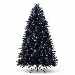 RYHNUYNE - 6FT Christmas Tree, 350 White LED Lights 1460 Tips PE+PVC Material Hinged Metal Stand Halloween Holiday Decor - Black