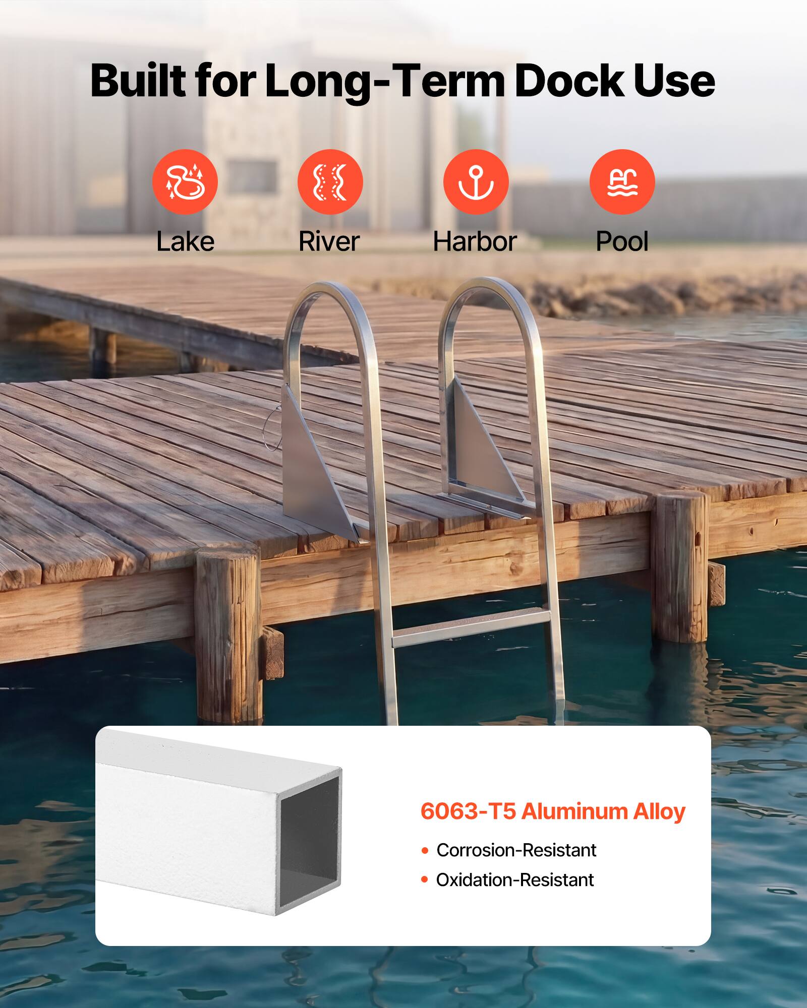 Built for Long-Term Dock Use

Lake River Harbor Pool

6063-T5 Aluminum Alloy
- Corrosion-Resistant
- Oxidation-Resistant