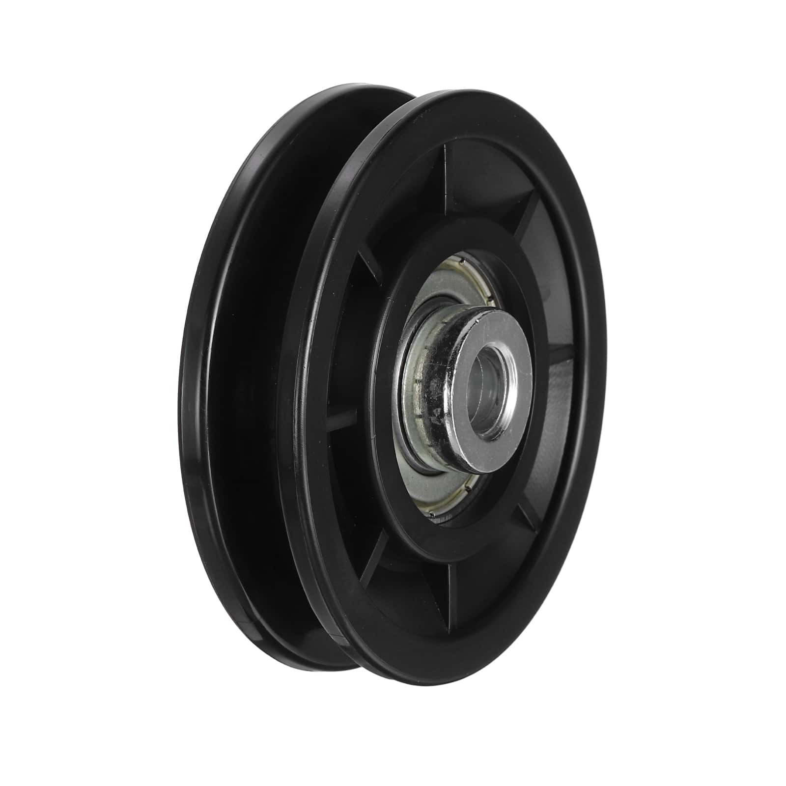 Unique Bargains - 70mm/2.76" Nylon Bearing Gym Pulley Wheel, Steel Shaft, for Cable Machine/Garage Door/Home Exercise - Black