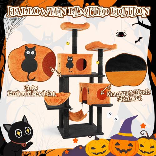 Halloween Limited Edition  
Cute Embroidered Cat Orange & Black Contrast