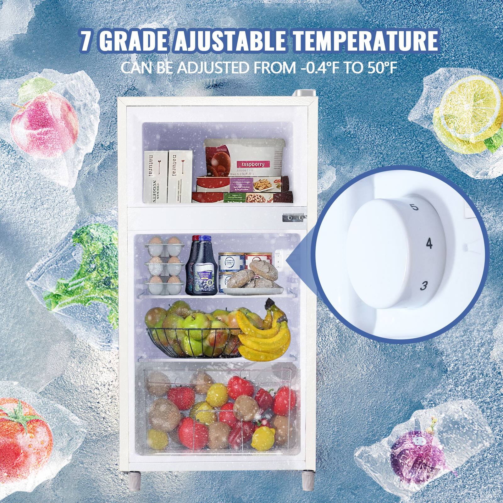 7 GRADE AJUSTABLE TEMPERATURE CAN BE ADJUSTED FROM -0.4F TO 50F