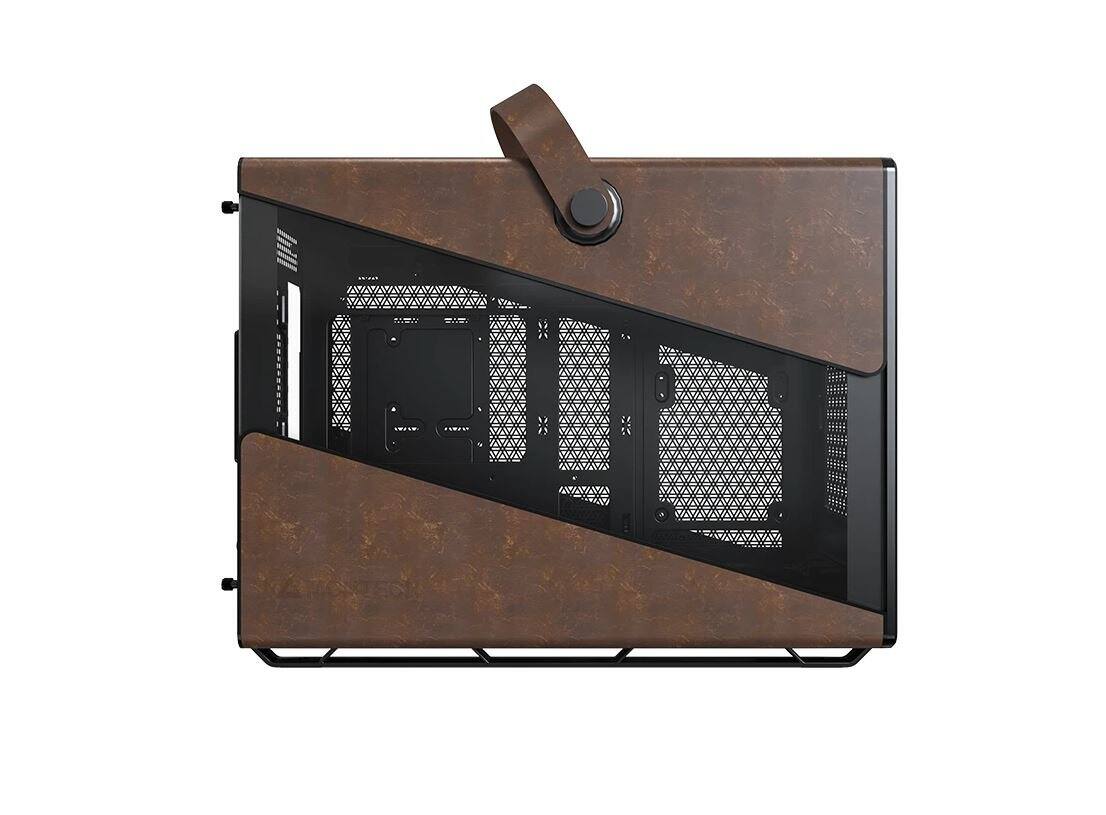 Back. Montech - Heritage microATX Mini-ITX Tempered Glass Leather Finish Case - Black.