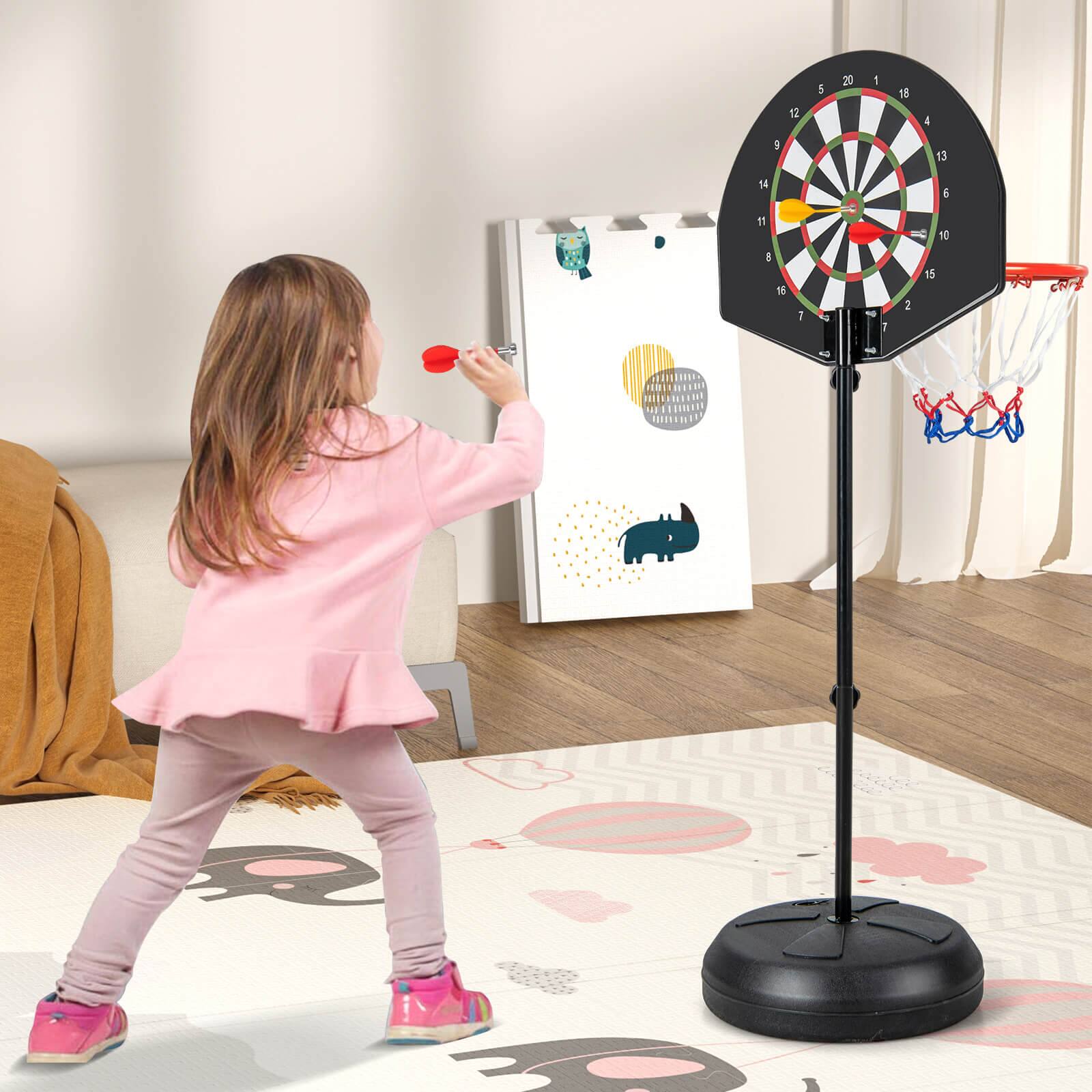 Alt View 8. Costway - Costway 2-in-1 Kids Basketball Hoop with Dart Board Double-sided Backboard & 6 Darts - Black.