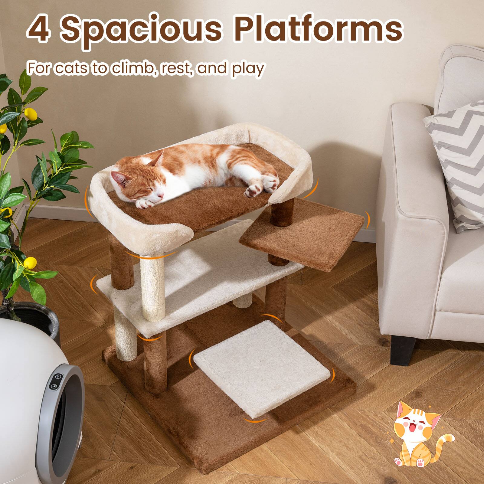 4 Spacious Platforms  
For cats to climb, rest, and play
