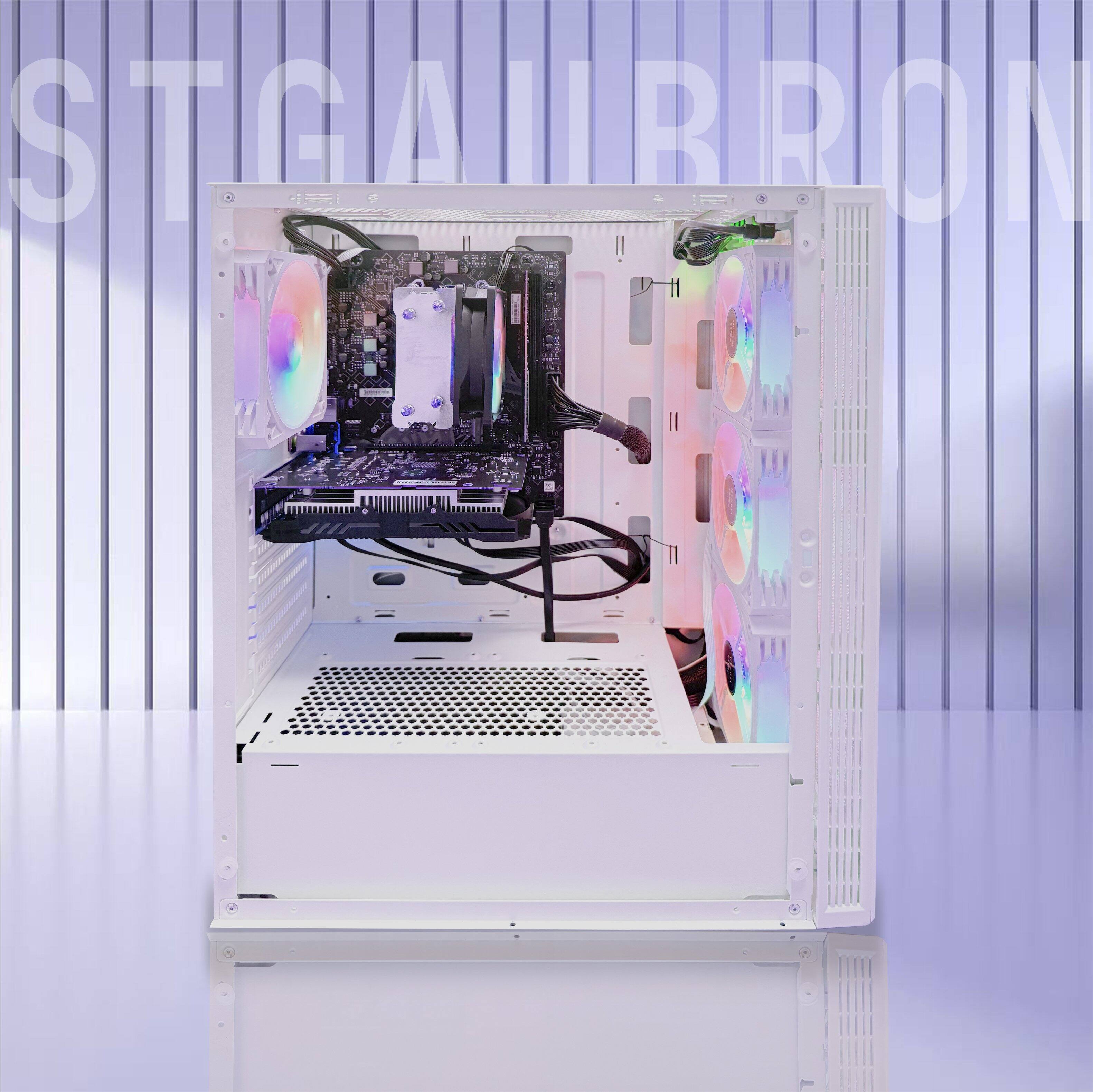 Back. STGAubron - STGAubron Gaming Desktop PC, AMD Ryzen 5 5600GT up to 4.6Ghz, Radeon RX 6500 4G Graphics, 16G DDR4 RAM, 1TB SSD, WIN11H - White.