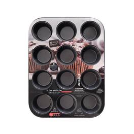 Baker's Secret - Non-stick 12 Cup Muffin Pan 11"x15.7" Advanced Collection Carbon Steel - Dark Gray