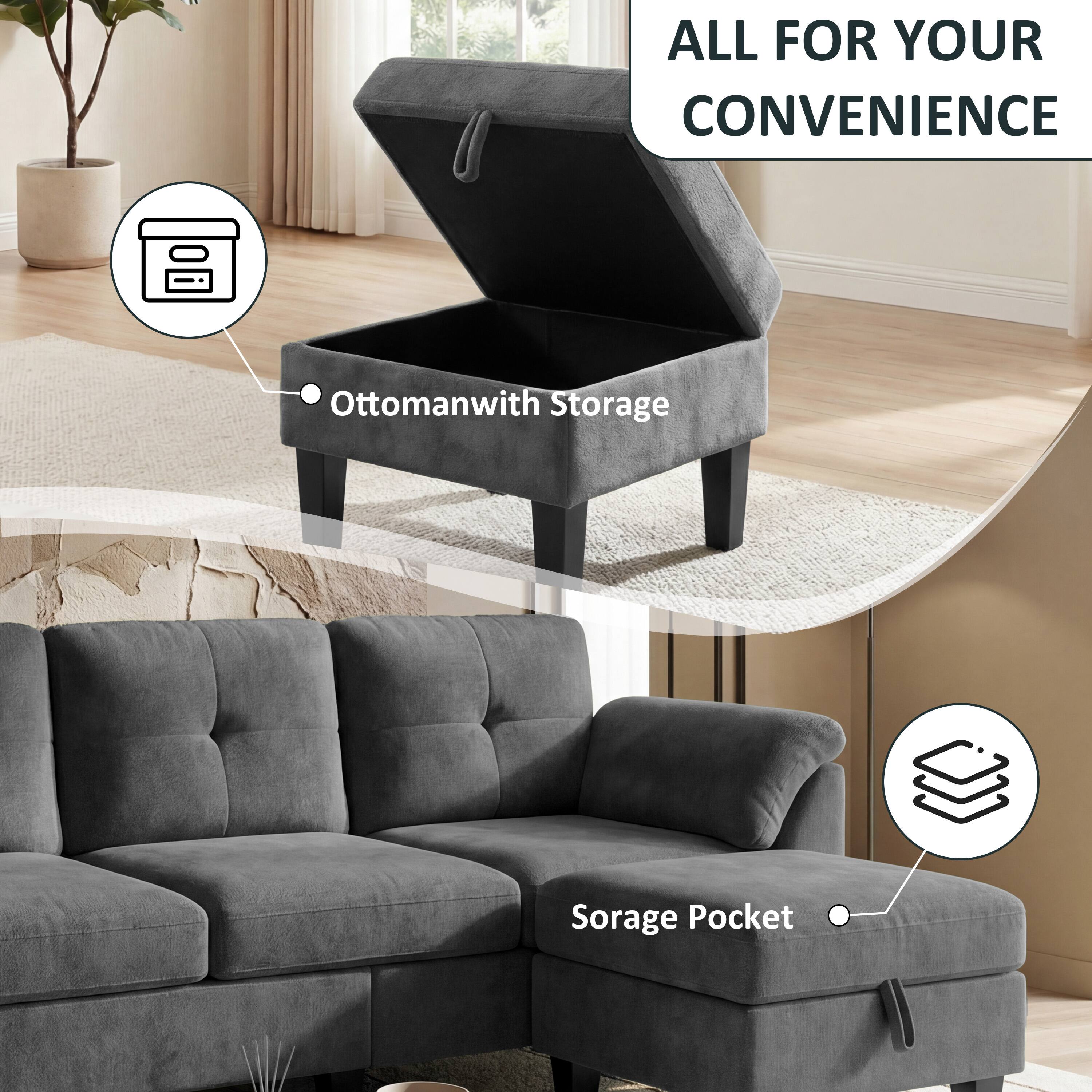 ALL FOR YOUR CONVENIENCE

- Ottoman with Storage
- Storage Pocket