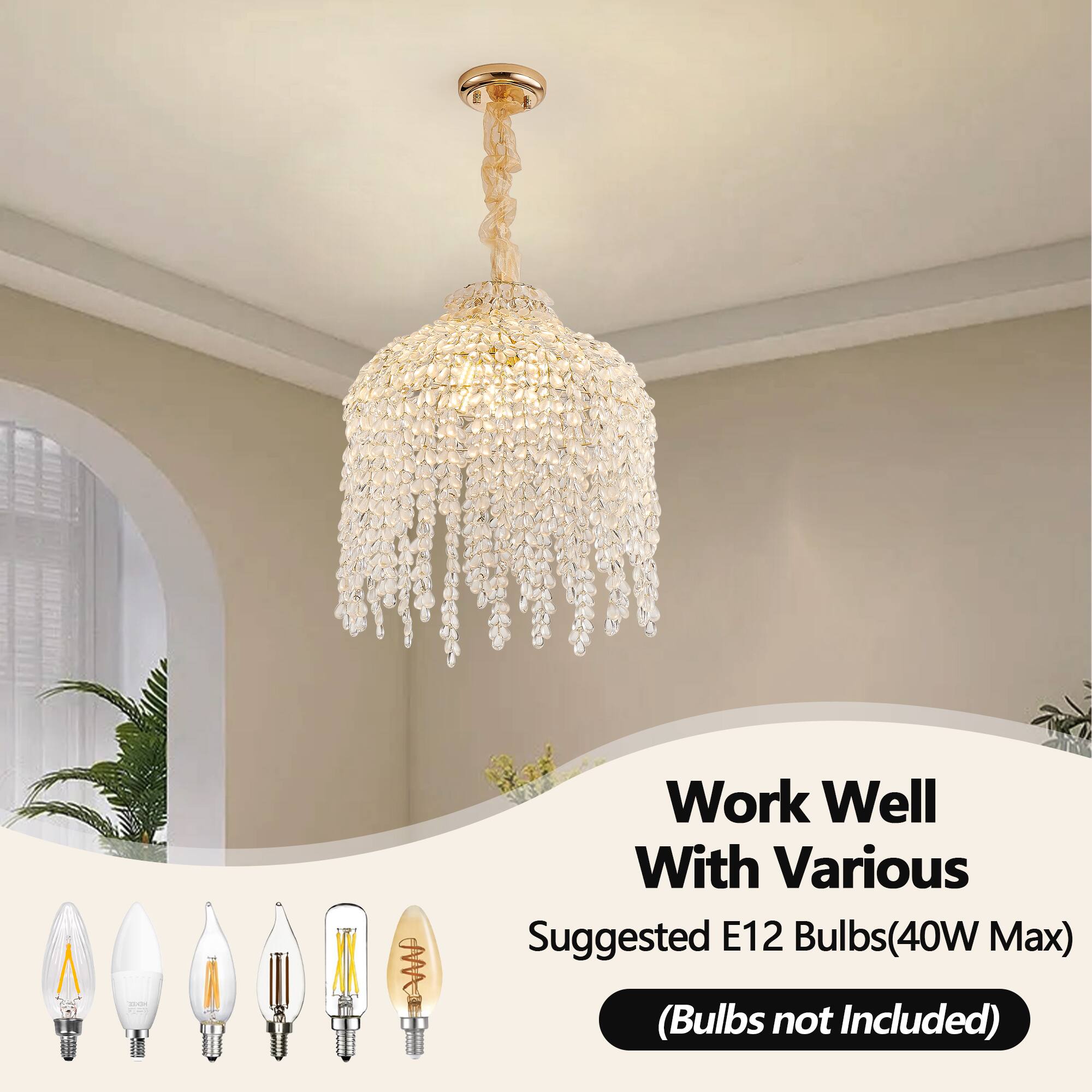 Work Well With Various  
Suggested E12 Bulbs (40W Max)  
(Bulbs not Included)