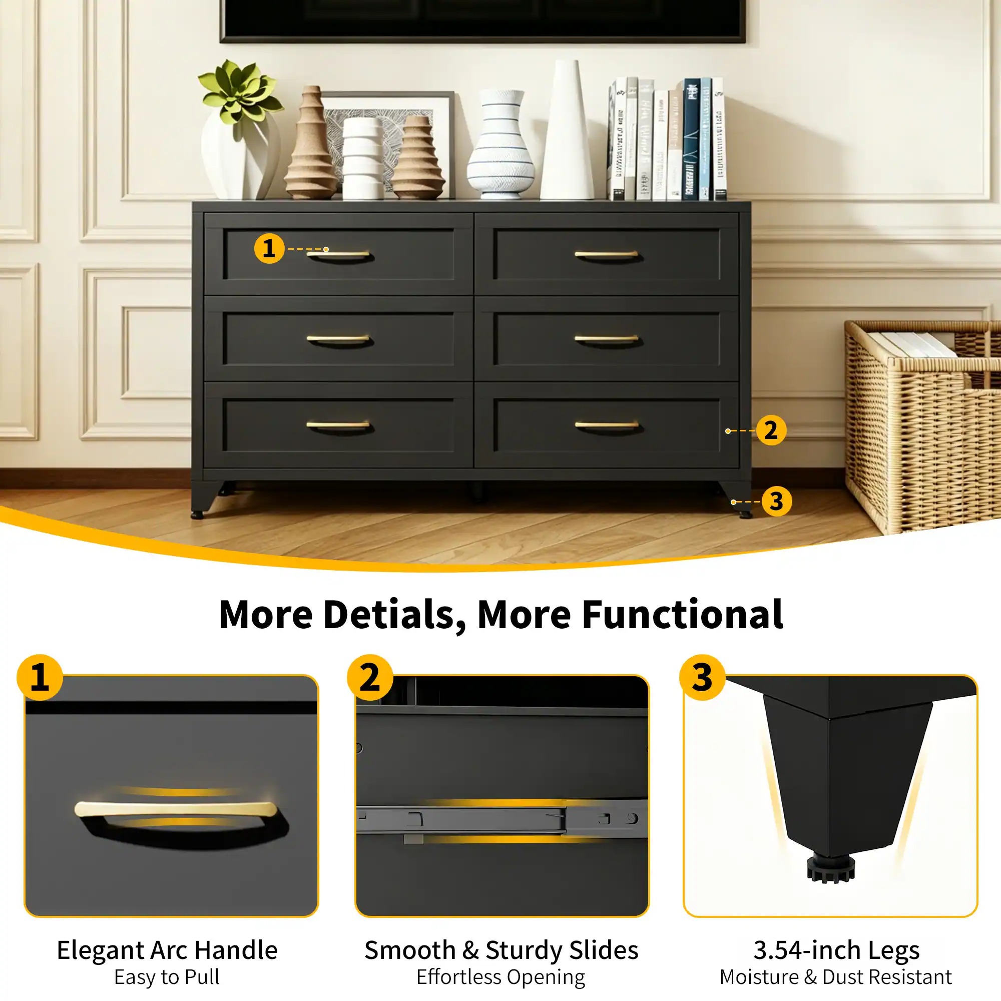 I 2 FIAMANTS I 4 TP | I wriska - /tn 1 2 3 1 More Details, More Functional 2 3 Elegant Arc Handle Easy to Pull Smooth & Sturdy Slides Effortless Opening 3.54-inch Legs Moisture & Dust Resistant