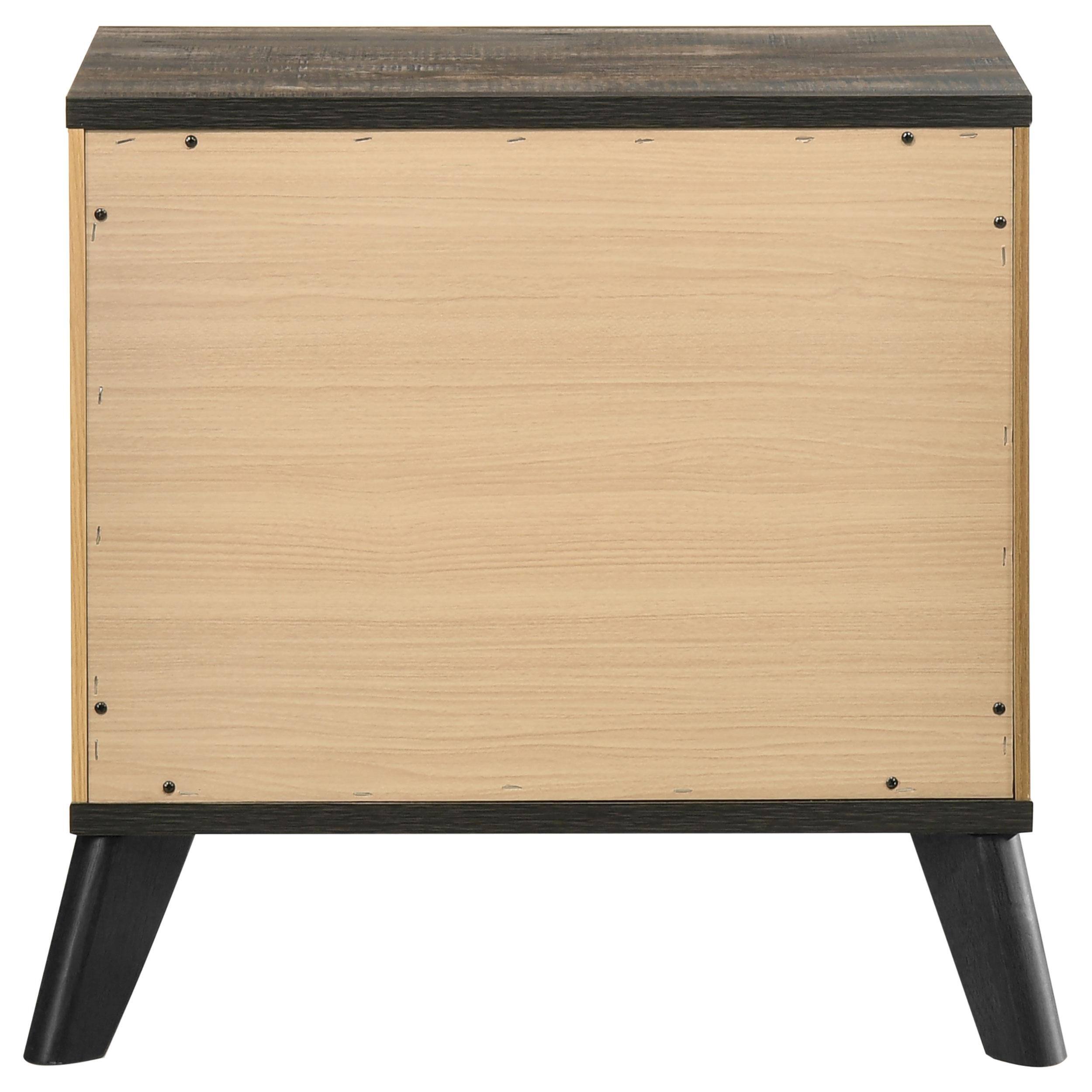 Back. Manhattan Lane - Wemy Nightstand with 2 Drawers, Metal Legs, Weathered Pine Wood - Dark Brown, Black.