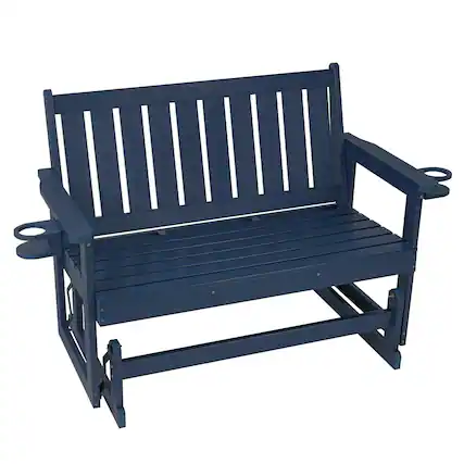 Front. Fortune Candy - Poly Lumber Patio Glider, HIPS Material Weather-Resistant Glider Bench for Outdoor Porch Garden - Navy Blue.