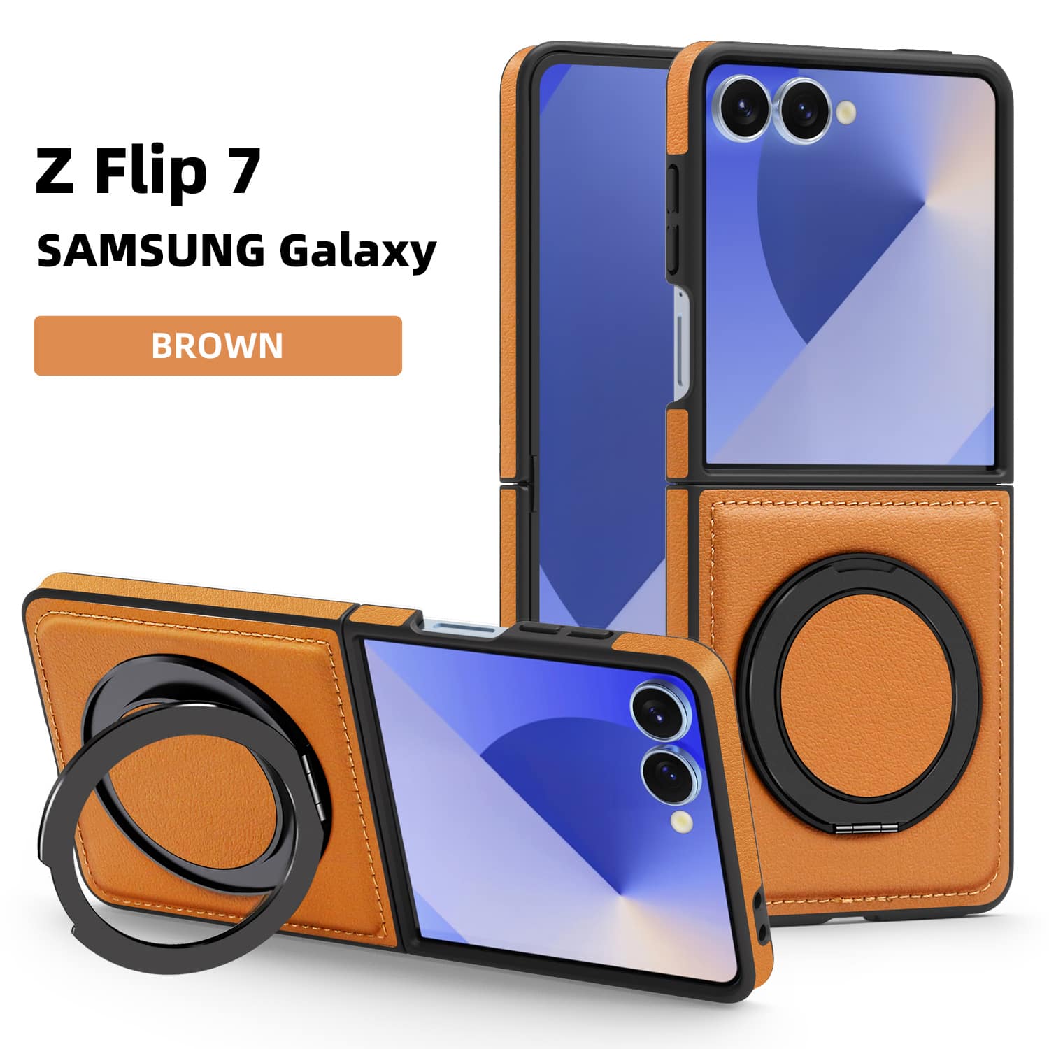 Dteck - Leather Case for Samsung Galaxy Z Flip 7,Shockproof Compatible with Mag Safe 360 Rotation Ring Kickstand Cover - Brown price history on PriceWatchPro