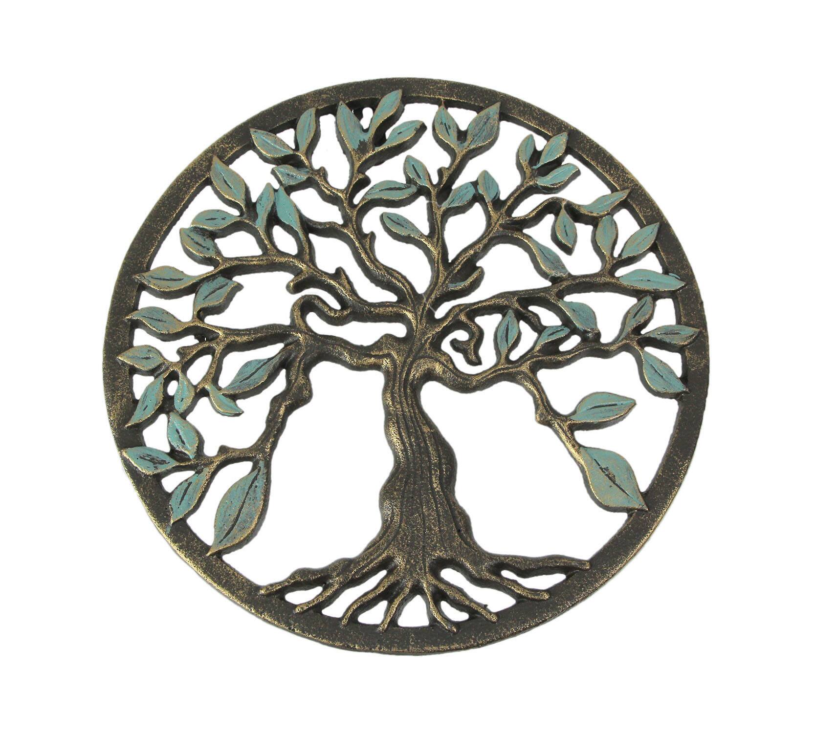 Front. Zeckos - Bronze Finished Cast Iron Tree Of Life Wall Hanging 11.75 Inches In Diameter - Bronze.