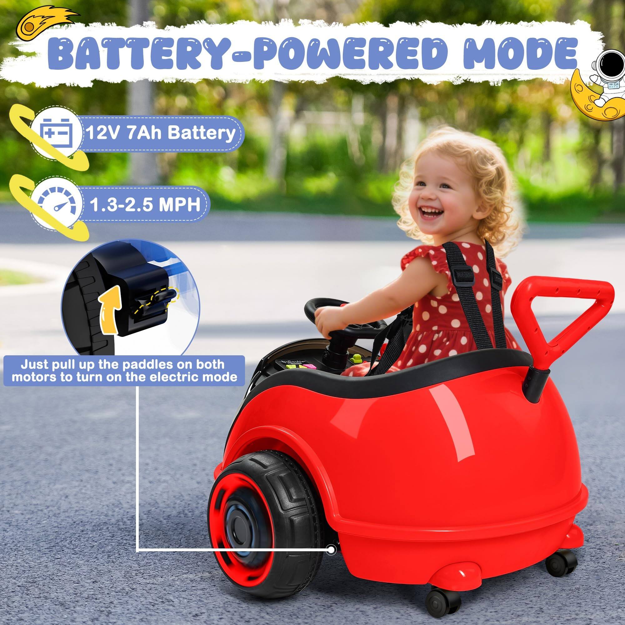 BATTERY-POWERED MODE

12V 7Ah Battery

1.3-2.5 MPH

Just pull up the paddles on both motors to turn on the electric mode