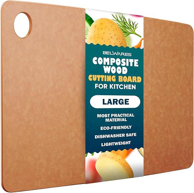 BELWARES COMPOSITE WOOD CUTTING BOARD FOR KITCHEN  
LARGE  

MOST PRACTICAL MATERIAL  
ECO-FRIENDLY  
DISHWASHER SAFE  
LIGHTWEIGHT