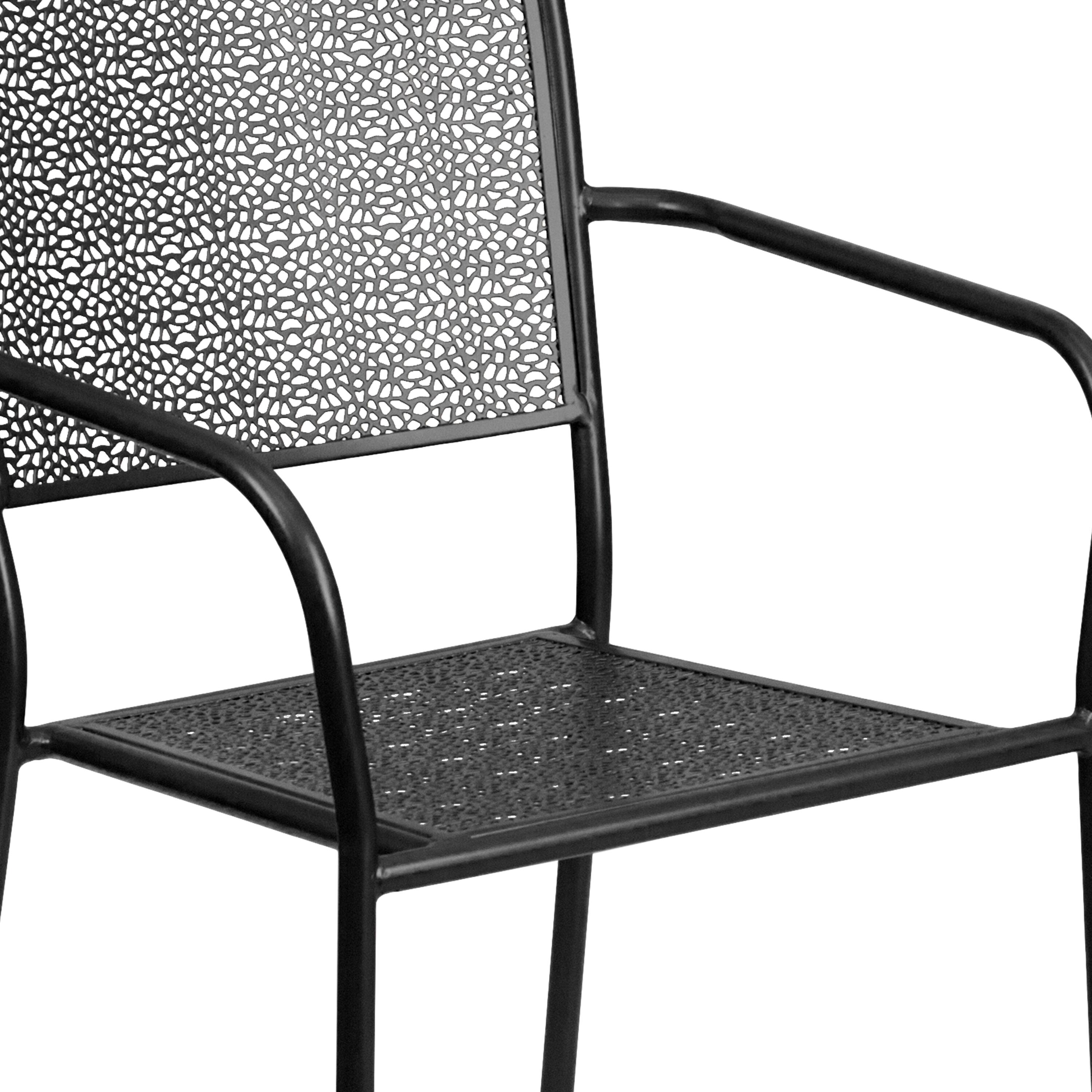 Alt View 8. Emma + Oliver - Commercial Grade Colorful Metal Patio Arm Chair with Square Back - Black.