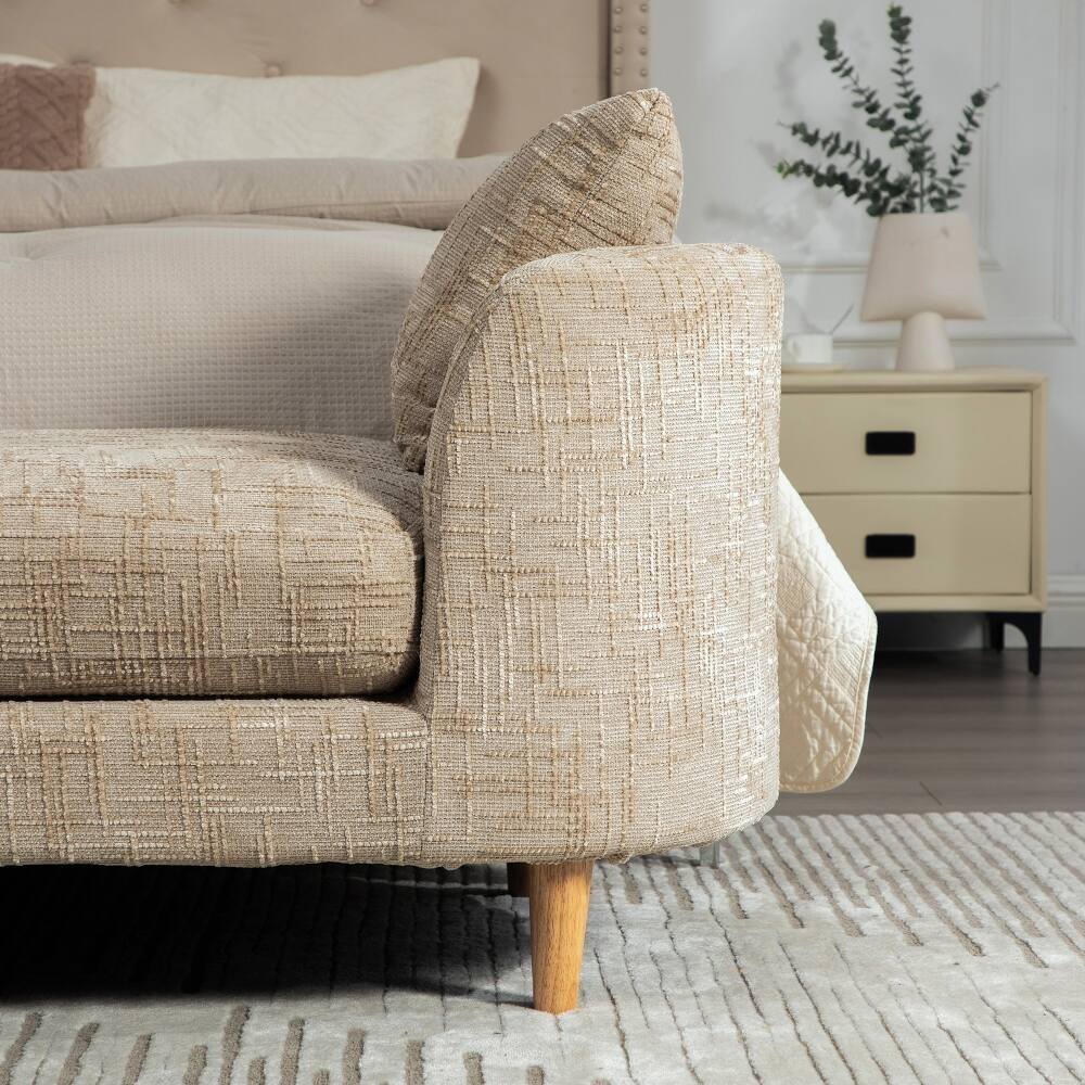 Alt View 2. Ropilly - Ropilly 77.17" Modern Upholstered End of Bed Bench, Chenille Chaise Lounge Couch with Armrests, Wheat - Wheat.