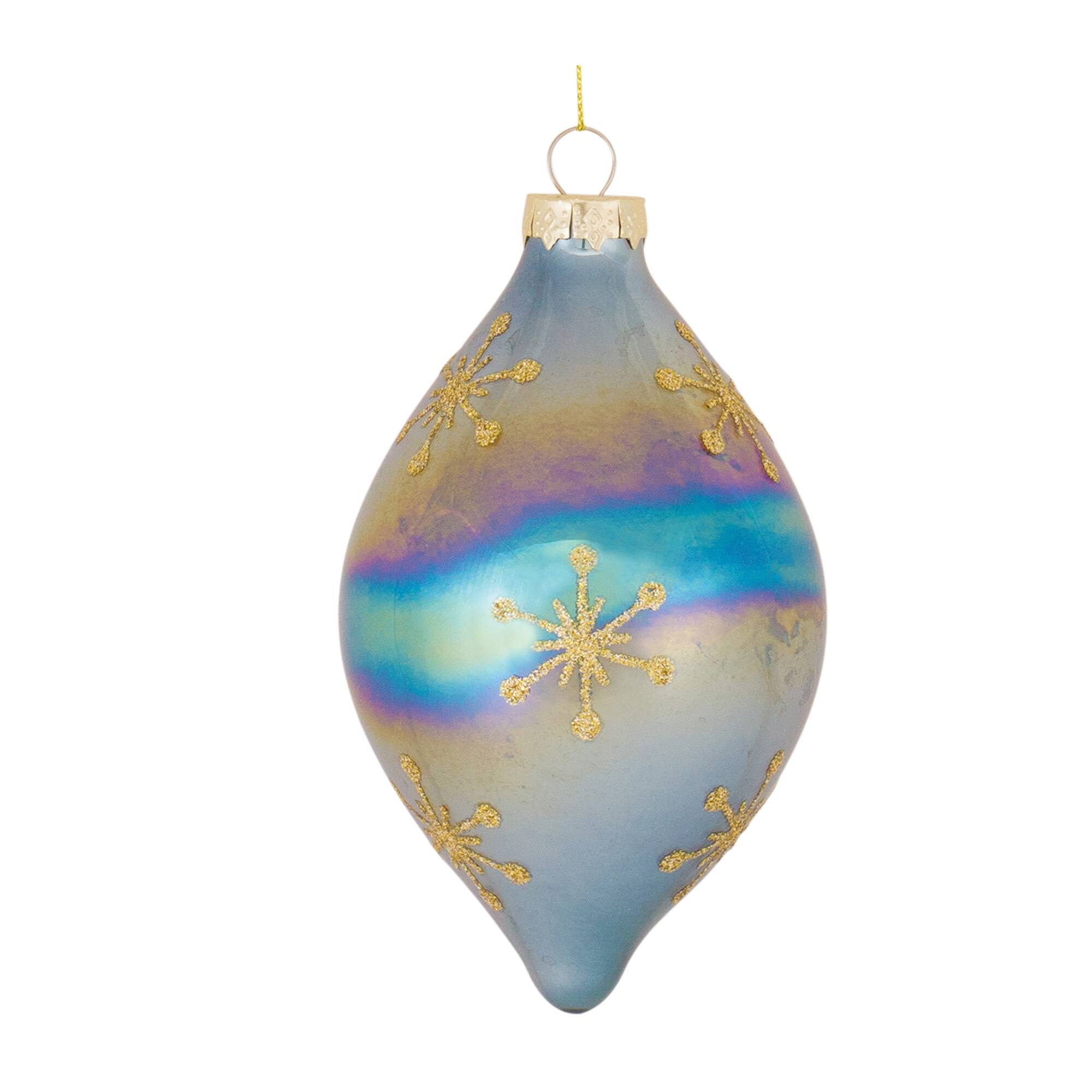 Back. BreeBe - Irredescent Glass Snowflake Ornament (Set of 6) - Blue, Gold.