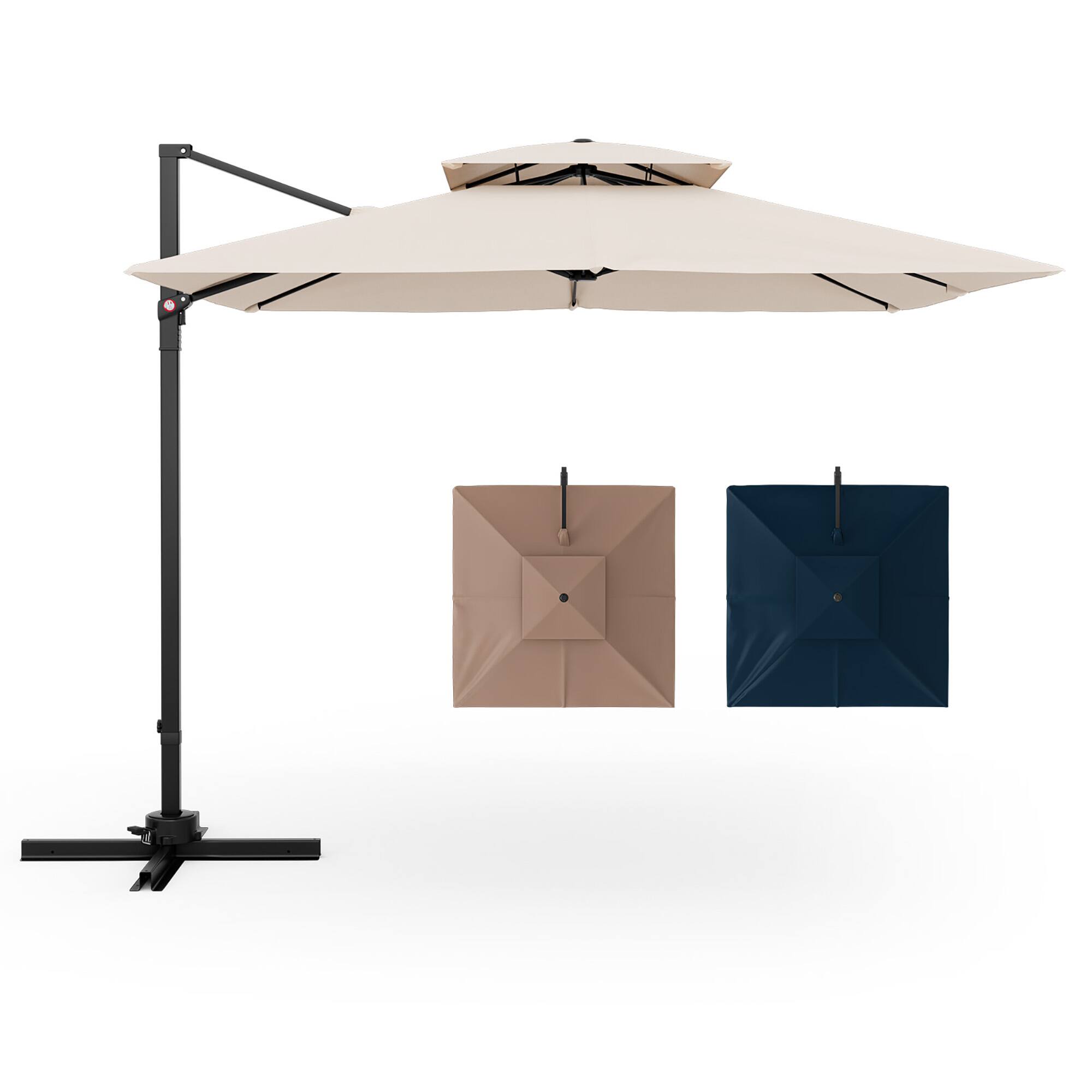Alt View 9. Gymax - Gymax Patio 9.5FT Square Cantilever Offset Umbrella Double Vented 360° Heavy Duty Beige - Beige.