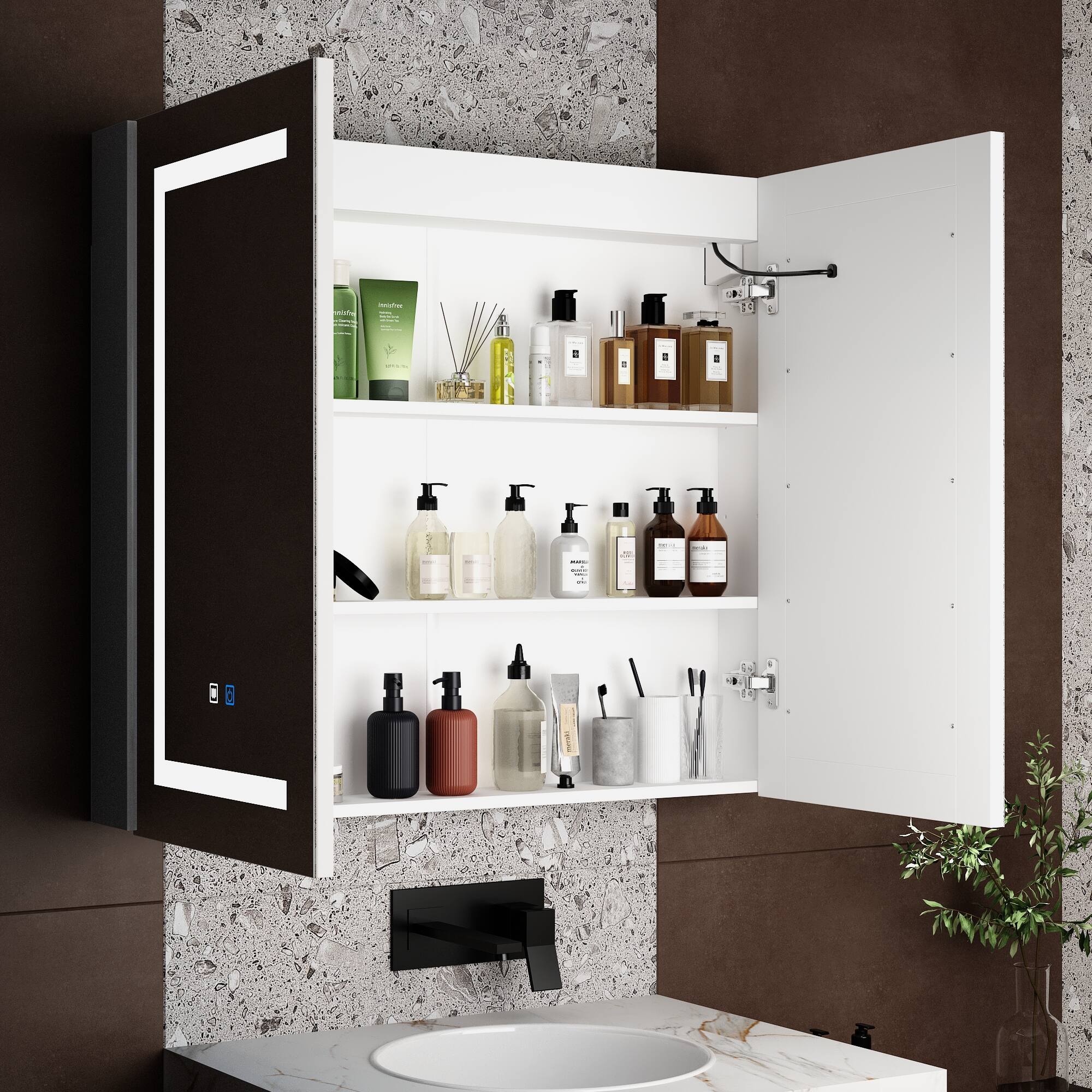Alt View 2. Famapy - Smart Bathroom Mirror Cabinet with LED Lighting, Anti-Fog, Hidden Storage & Modern Vanity Design - White.