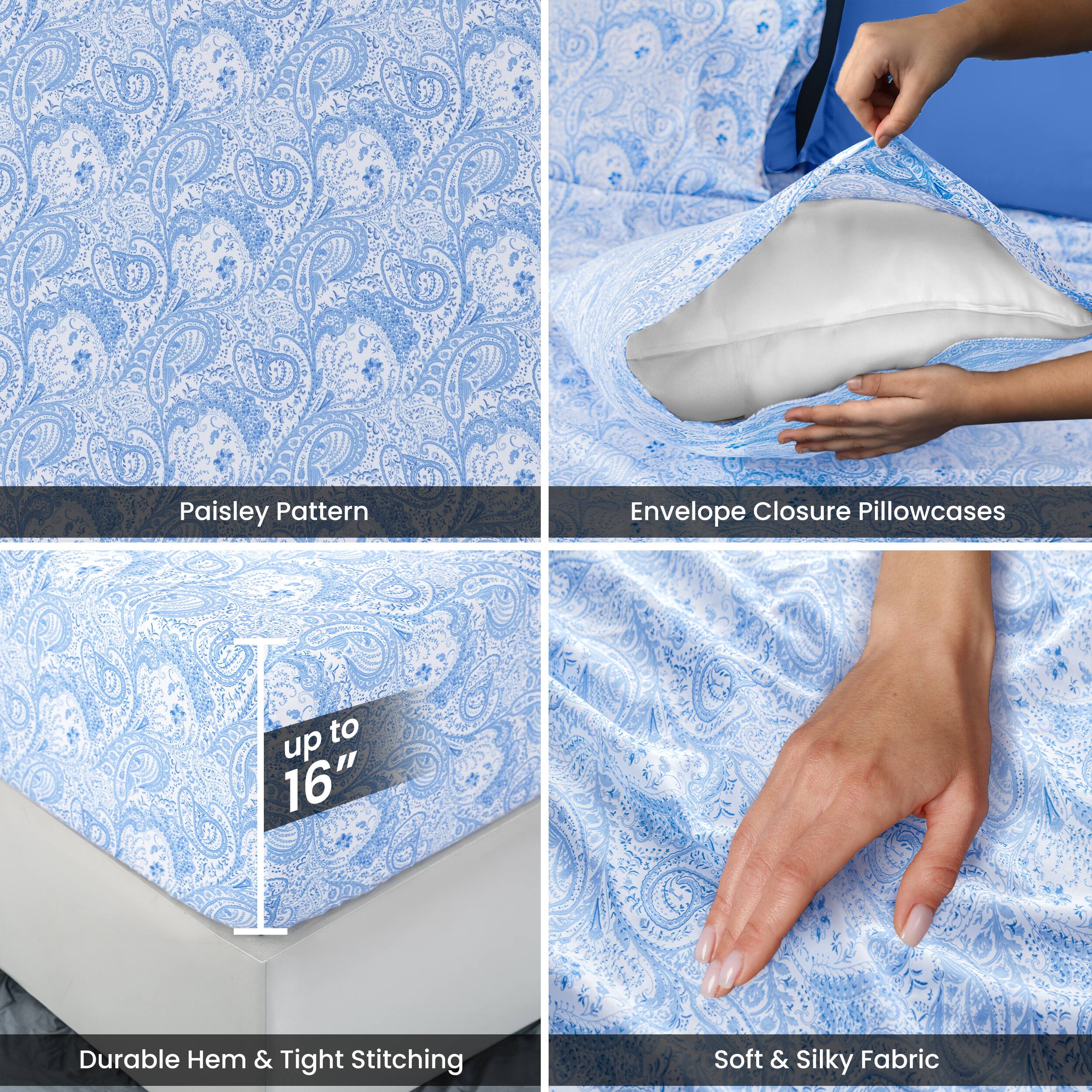- Paisley Pattern
- Envelope Closure Pillowcases
- up to 16"
- Durable Hem & Tight Stitching
- Soft & Silky Fabric