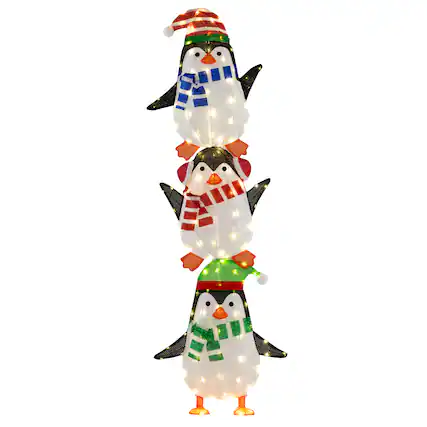 Front. Gymax - Gymax Lighted Penguins Decoration 3 PCS w/156 Warm White Lights Cute Hats & Scarves Multicolor - Multi-color.