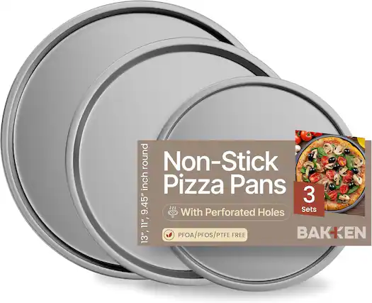 Non-Stick Pizza Pans 13", 9.45" with Perforated Holes 3 Sets 11" PFOA/PFOS/PTFE FREE BAKKEN