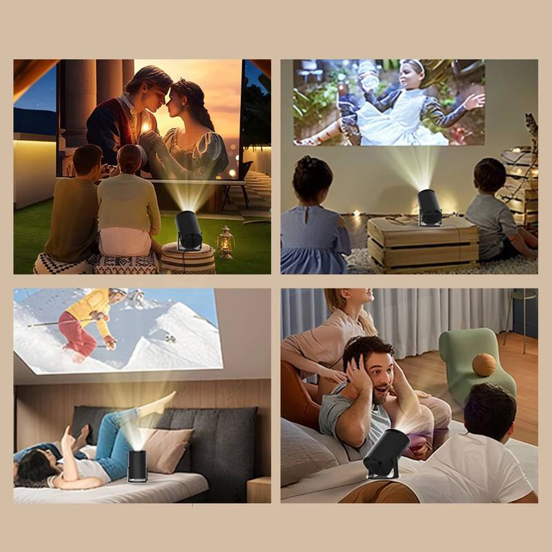 Alt View 3. Luckbyte - Smart 4K Portable Projector - Android 14, WiFi 6, BT 5.4, 180° Rotation, Auto Keystone & Short Throw Beamer - Black.