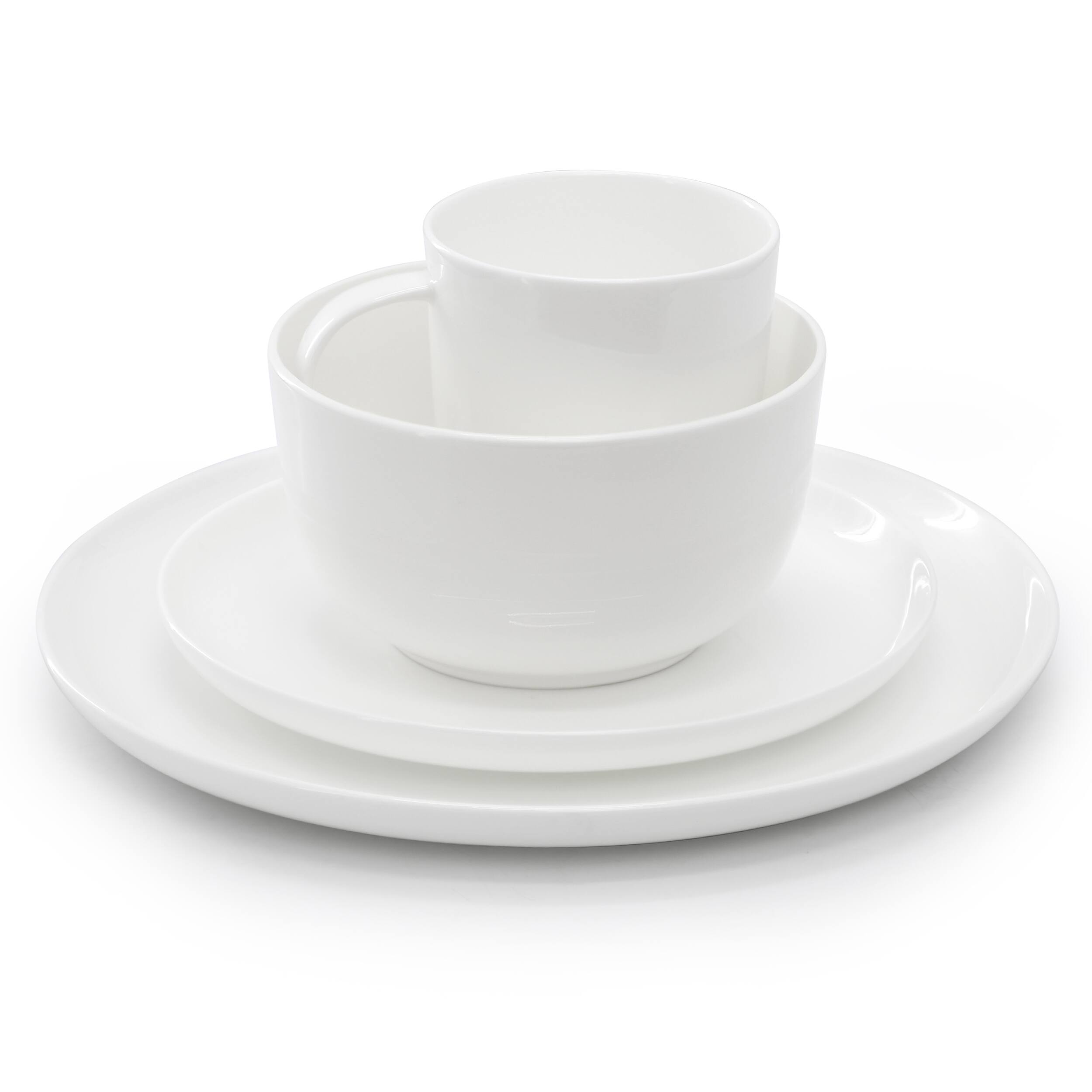 Alt View 1. Meritage - Meritage Rimmed Coupe 16 Piece Round Bone China Dinnerware Set in White - White.
