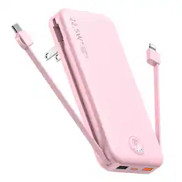 BEARSOLIM - 12000mAh Portable Power Bank with Built in Cables Mobile Phone Portable Charger Power Phone Charger Backup Battery,in Pi - Pink