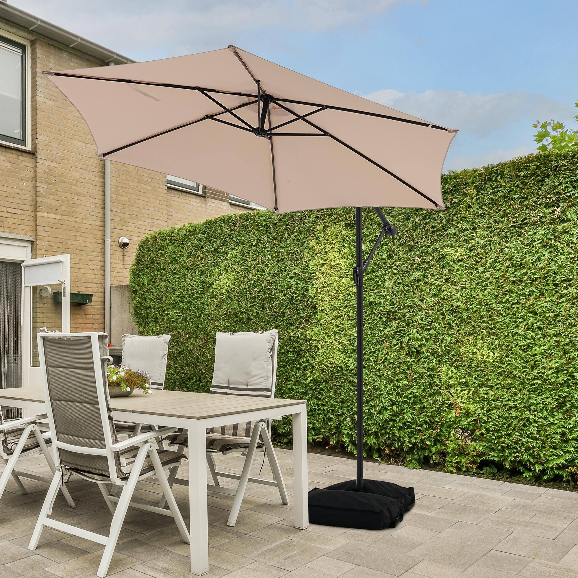 Angle. Ainfox - Ainfox 10FT Outdoor Patio Cantilever Umbrella Hanging Offset with Cross Base & Sand Bags for Market,Backyard - Khaki.