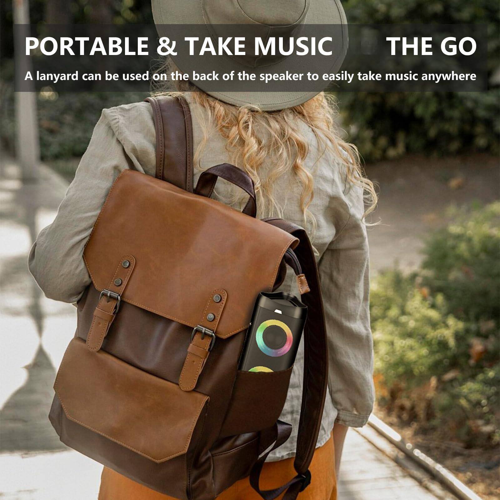 PORTABLE & TAKE MUSIC THE GO

A lanyard can be used on the back of the speaker to easily take music anywhere
