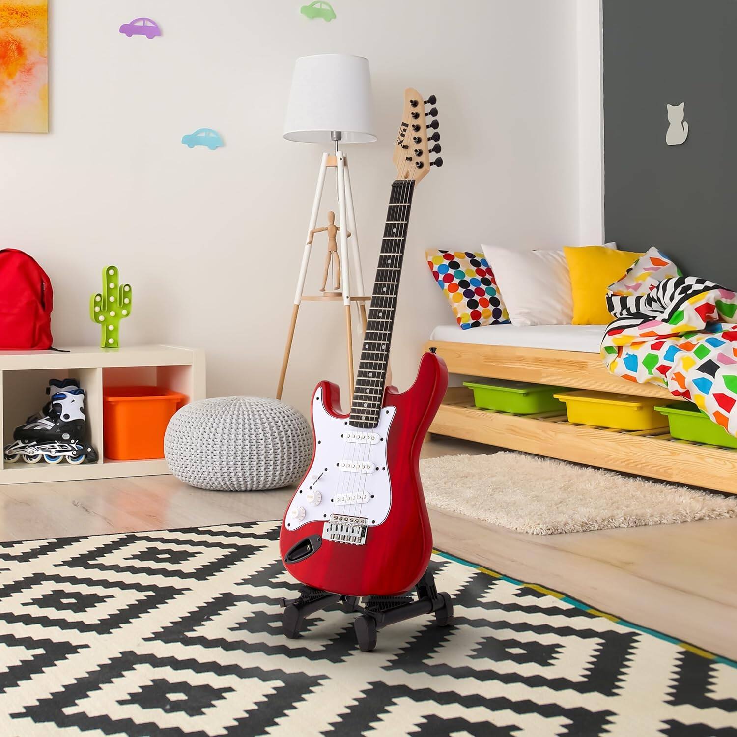 Alt View 7. Lyxpro - CS 36” Beginner Electric Guitar Kit with Amp Cable, 6 Picks & Learner’s Guide - Red.