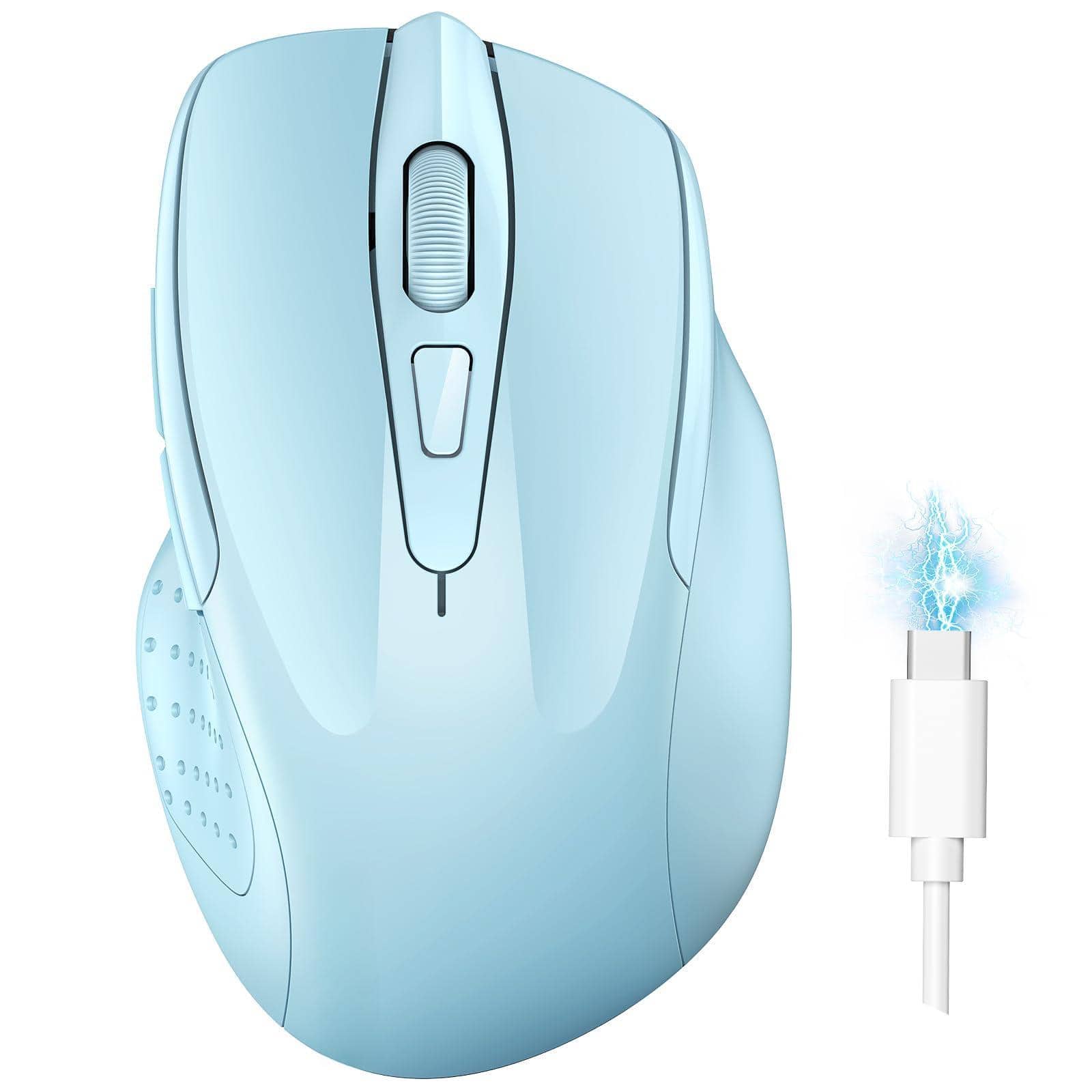 Cozy Serene - Wireless Mouse (bt5.0/3.0 & 2.4g) Rechargeable 4800 Dpi Silent Usb A 6 Buttons Wide Compatibility - Grey - Wireless - Lightblue