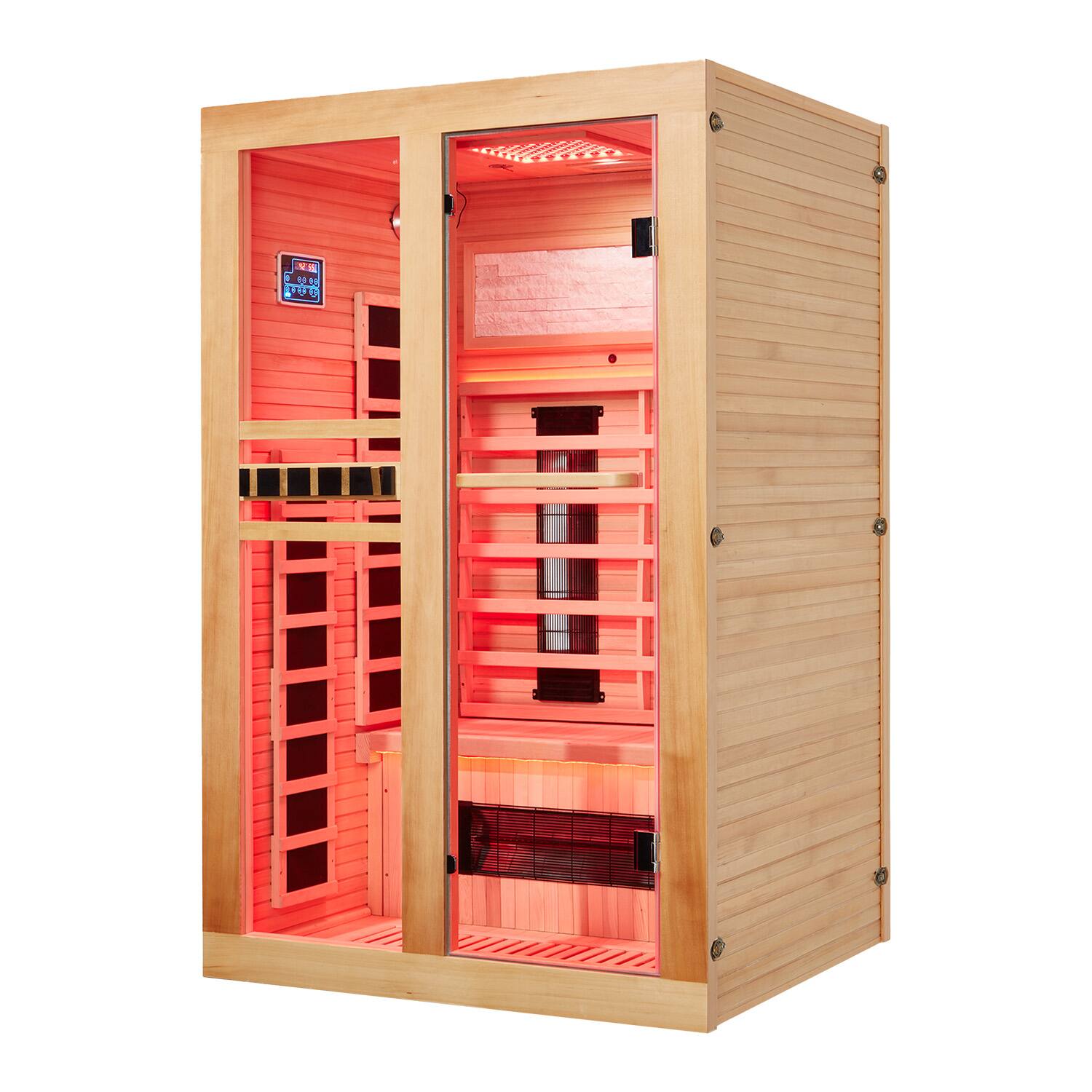 Alt View 7. U-HOMY - Premium 2-Person Canadian Hemlock Infrared Sauna with Red Light Therapy - Wood Color.
