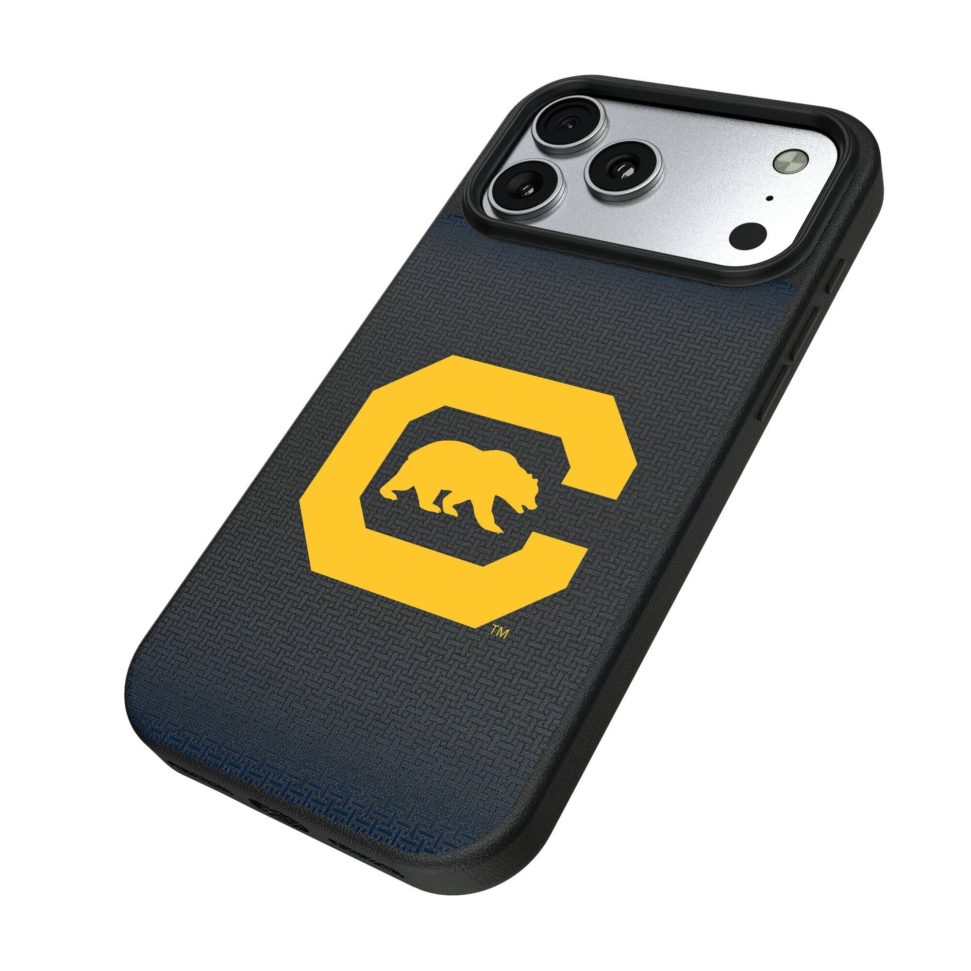 Alt View 1. Keyscaper - Cal Bears Linen Logo iPhone Magnetic Bump Case - 16 Pro Max - Black.