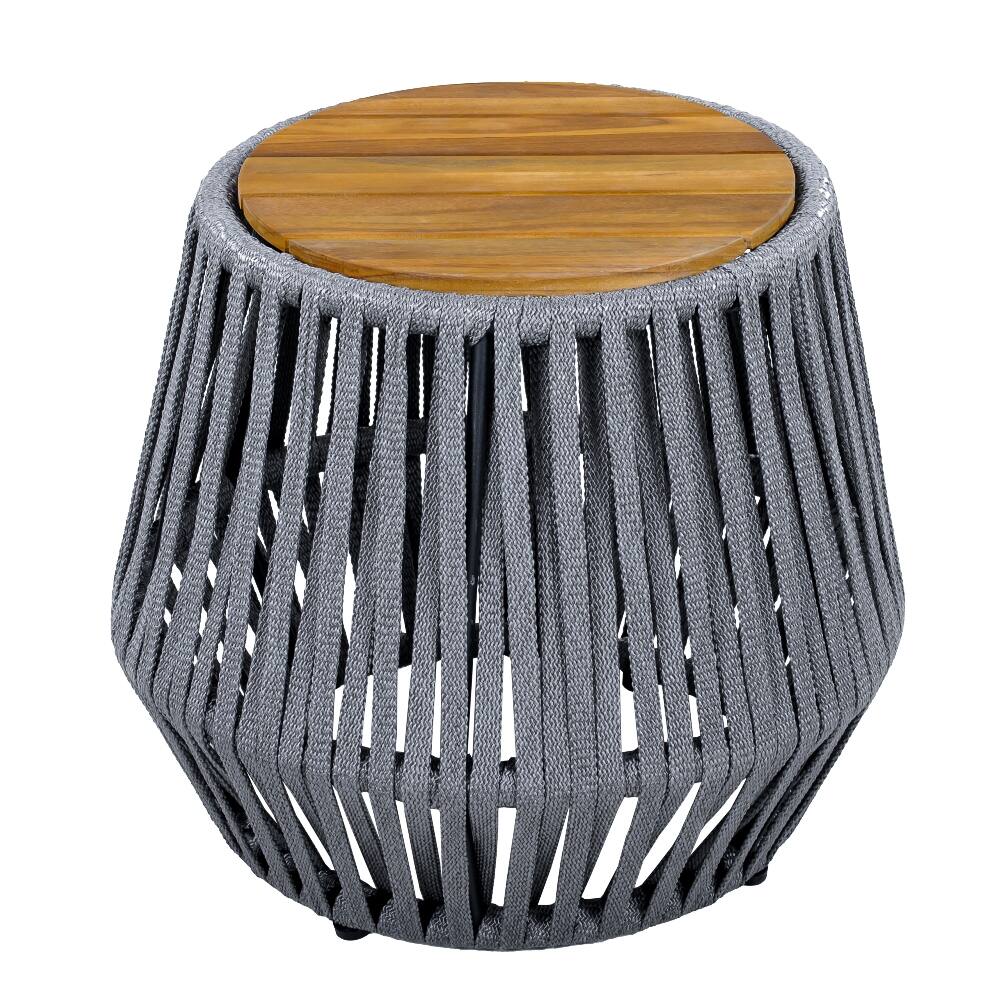 Back. Loheer - Loheer Outdoor Side Table Acacia Wood Rope Design Teak Finish - Grey.