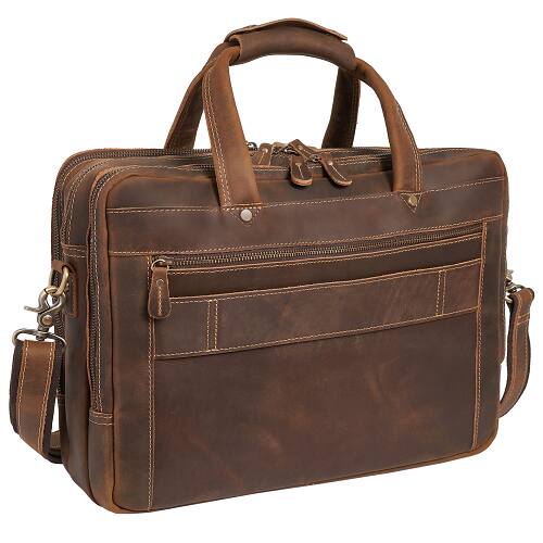 Back. Luxorro - Leather Briefcase for men. Fits 17" Laptops - Dark Brown.
