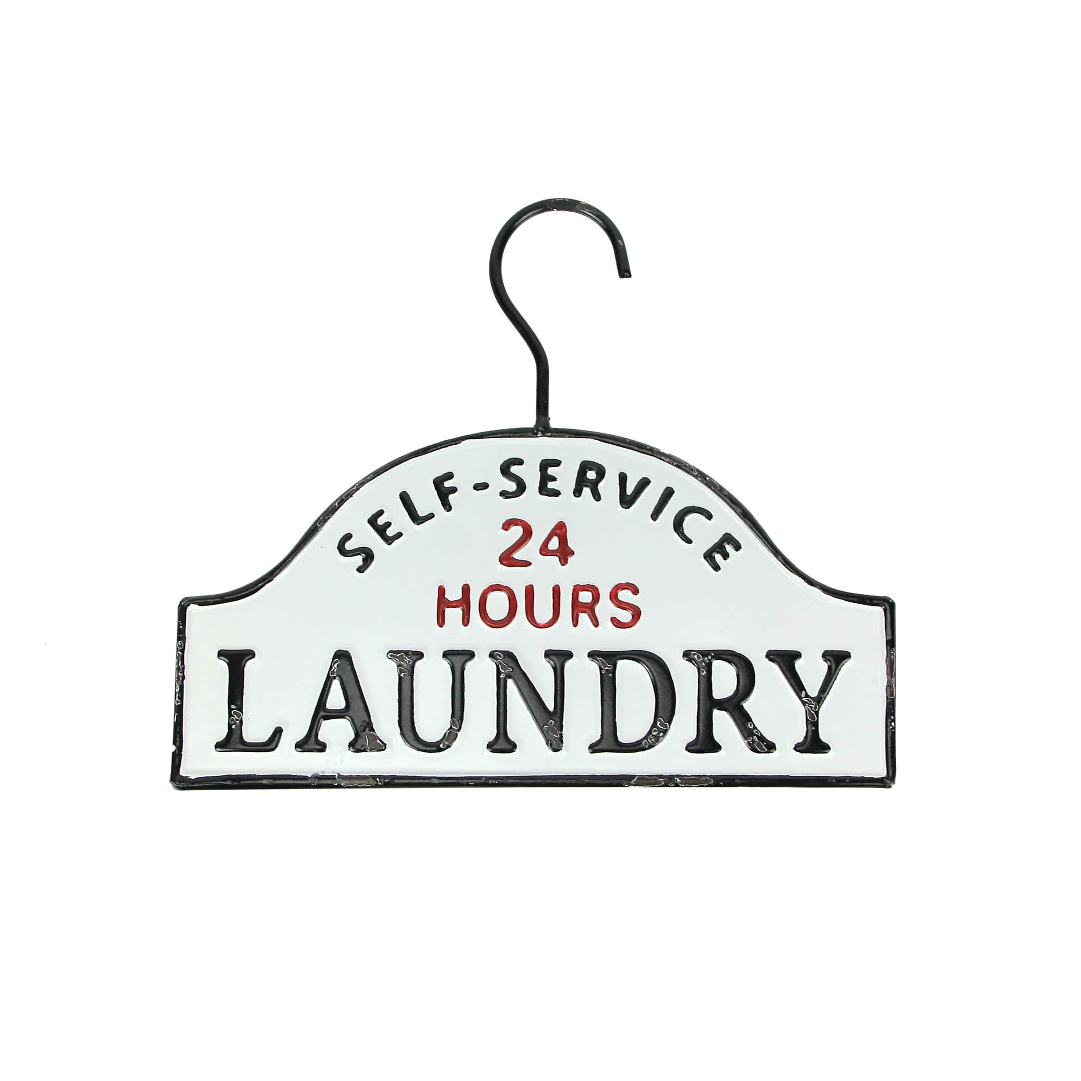 PD Home & Garden - 24 Hour Self Service Laundry Vintage Look Hand Painted Metal Sign Wall Hanging - Multicolored