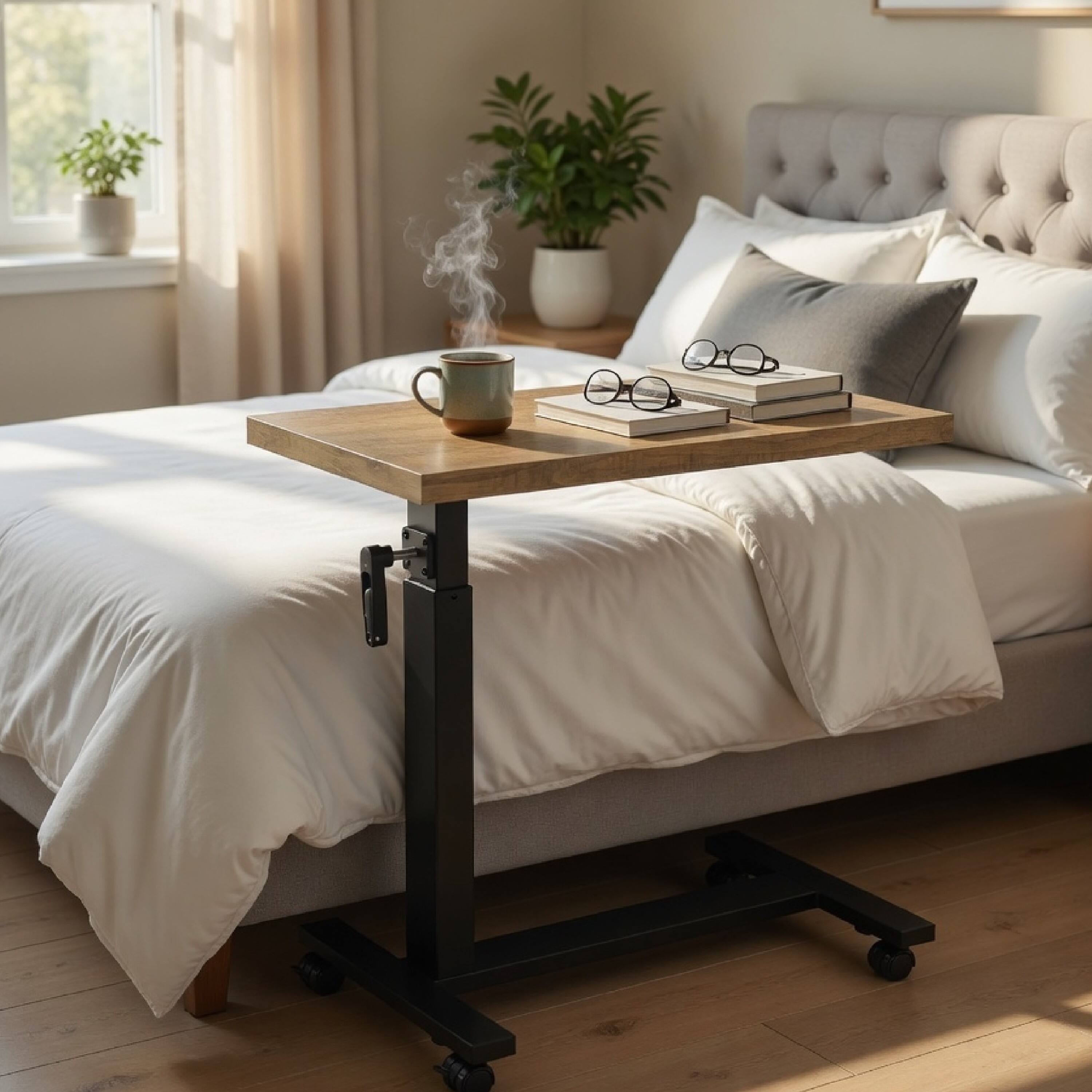 Alt View 7. Manhattan Lane - Park C-Shape Mobile Overbed Table, Steel Base, 28-40 Inch - Mango Brown, Black.