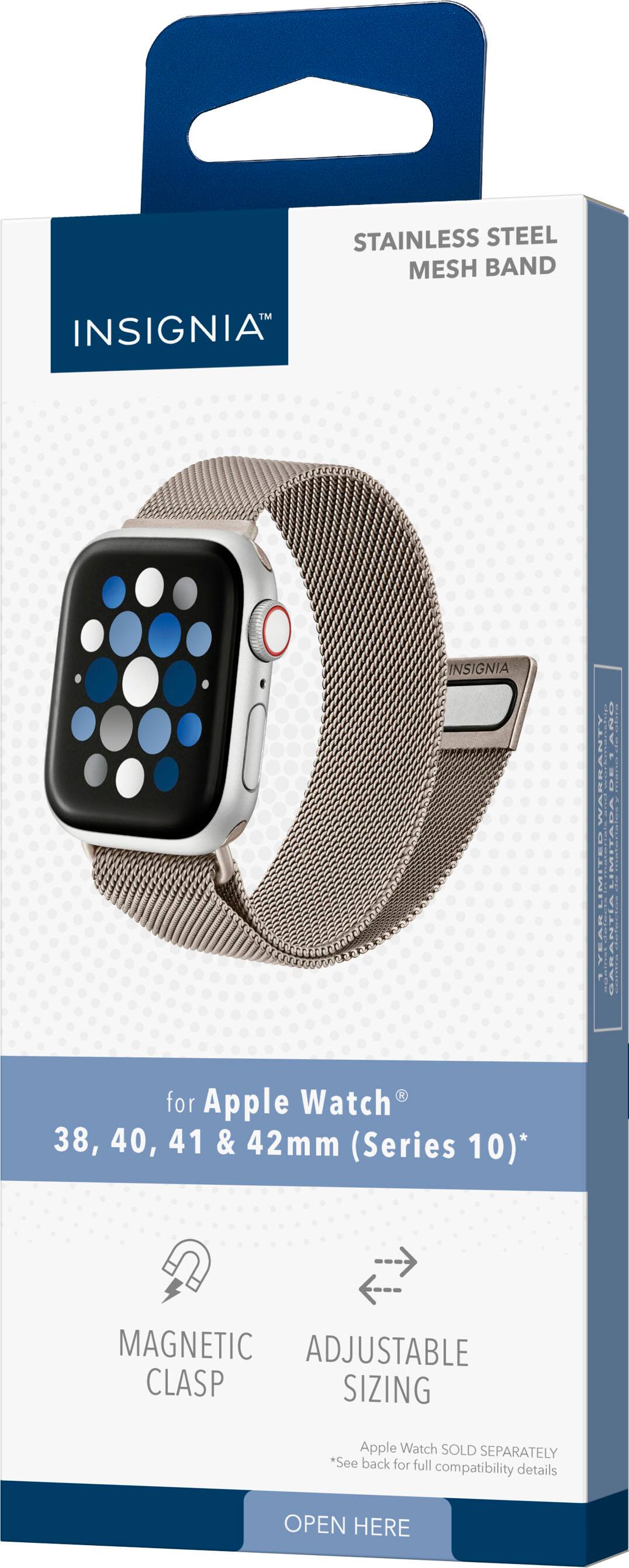 Insignia for Apple Watch 38, 40, 41 & 42mm (Series 10) Stainless Steel Mesh Band *Magnetic Adjustable Clasp Sizing *Apple Watch sold separately *See back for full compatibility details *Open here