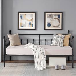 Vecelo - Metal Twin Size Daybed Frame with Slats, Headboard & 12.6" Storage Space for Bedroom Guest Room or Living Room - Black